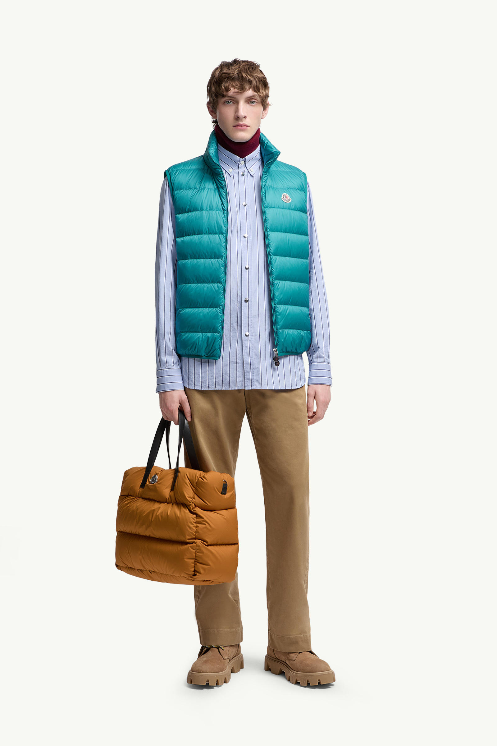 Chemise à manches longues en coton Oxford rayé Hommes Bleu clair Moncler 0