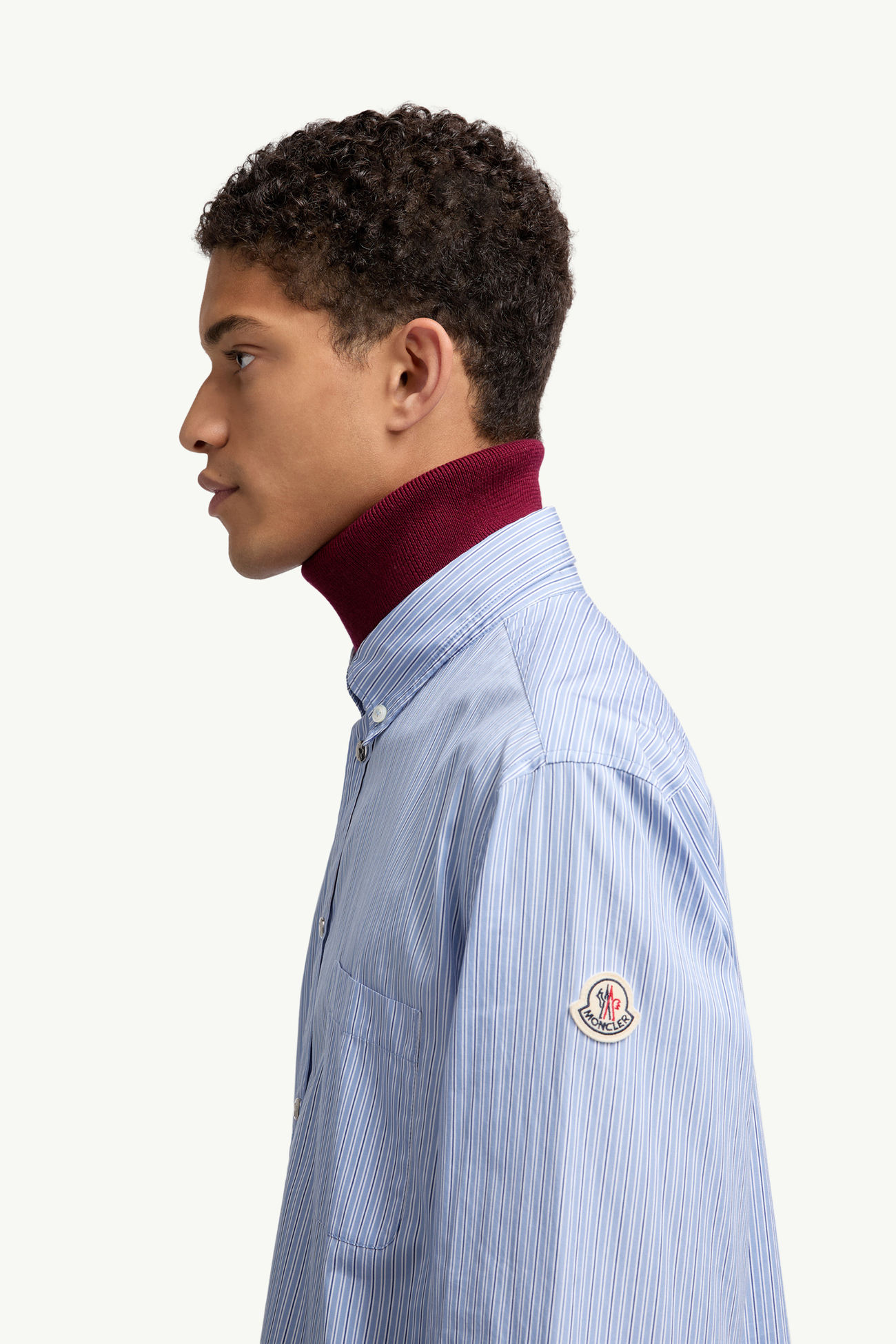 Camicia a maniche lunghe in cotone Oxford a righe Uomo Celeste Moncler 1
