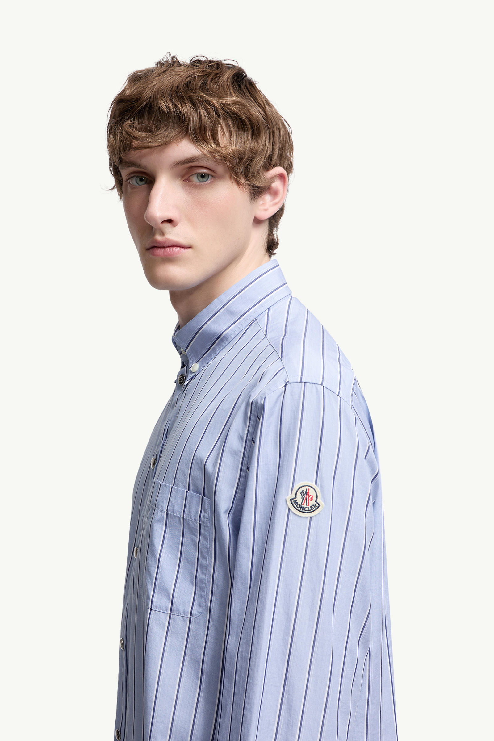 Striped Oxford Cotton Long Sleeve Shirt Men Light Blue Moncler 1