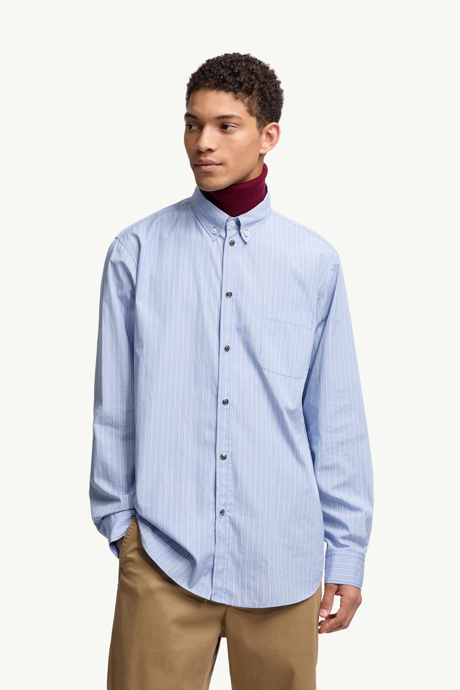 Light Blue Striped Oxford Cotton Long Sleeve Shirt - Shirts