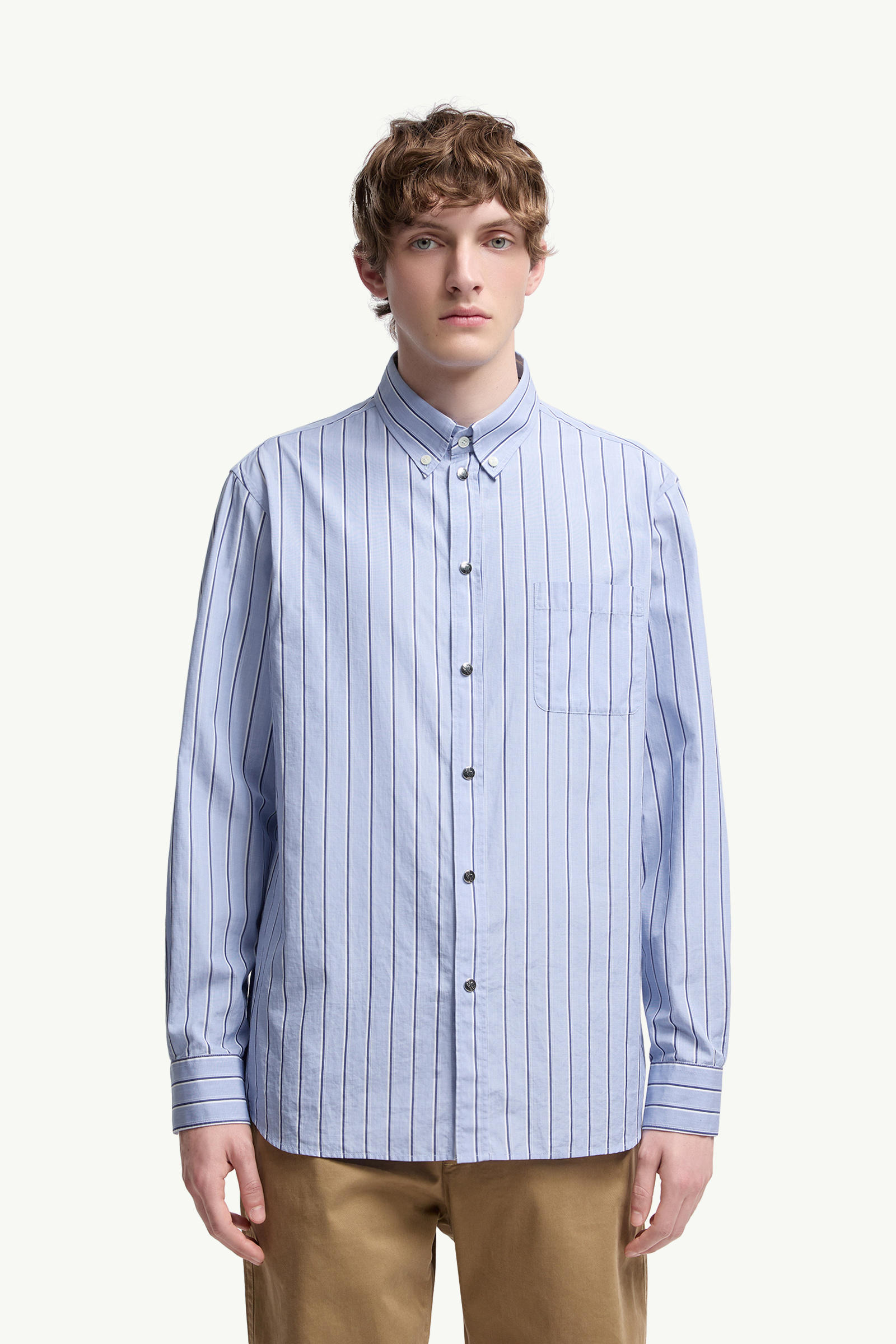 Striped Oxford Cotton Long Sleeve Shirt Men Light Blue Moncler 3