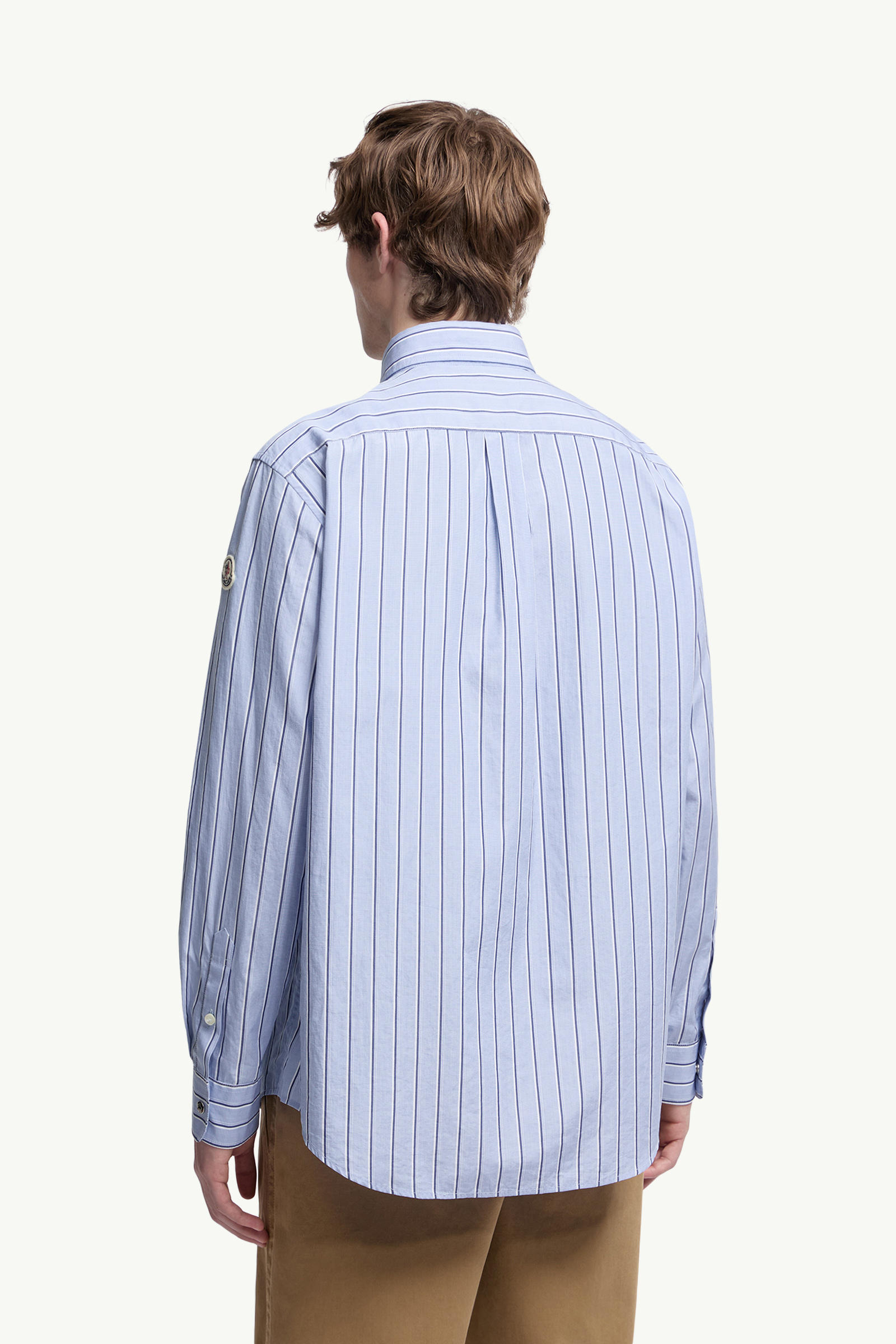 Striped Oxford Cotton Long Sleeve Shirt Men Light Blue Moncler 4