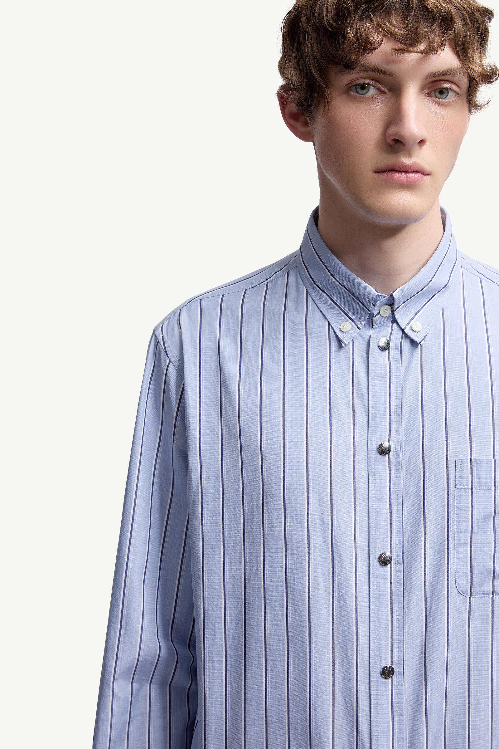 Striped Oxford Cotton Long Sleeve Shirt Men Light Blue Moncler 5