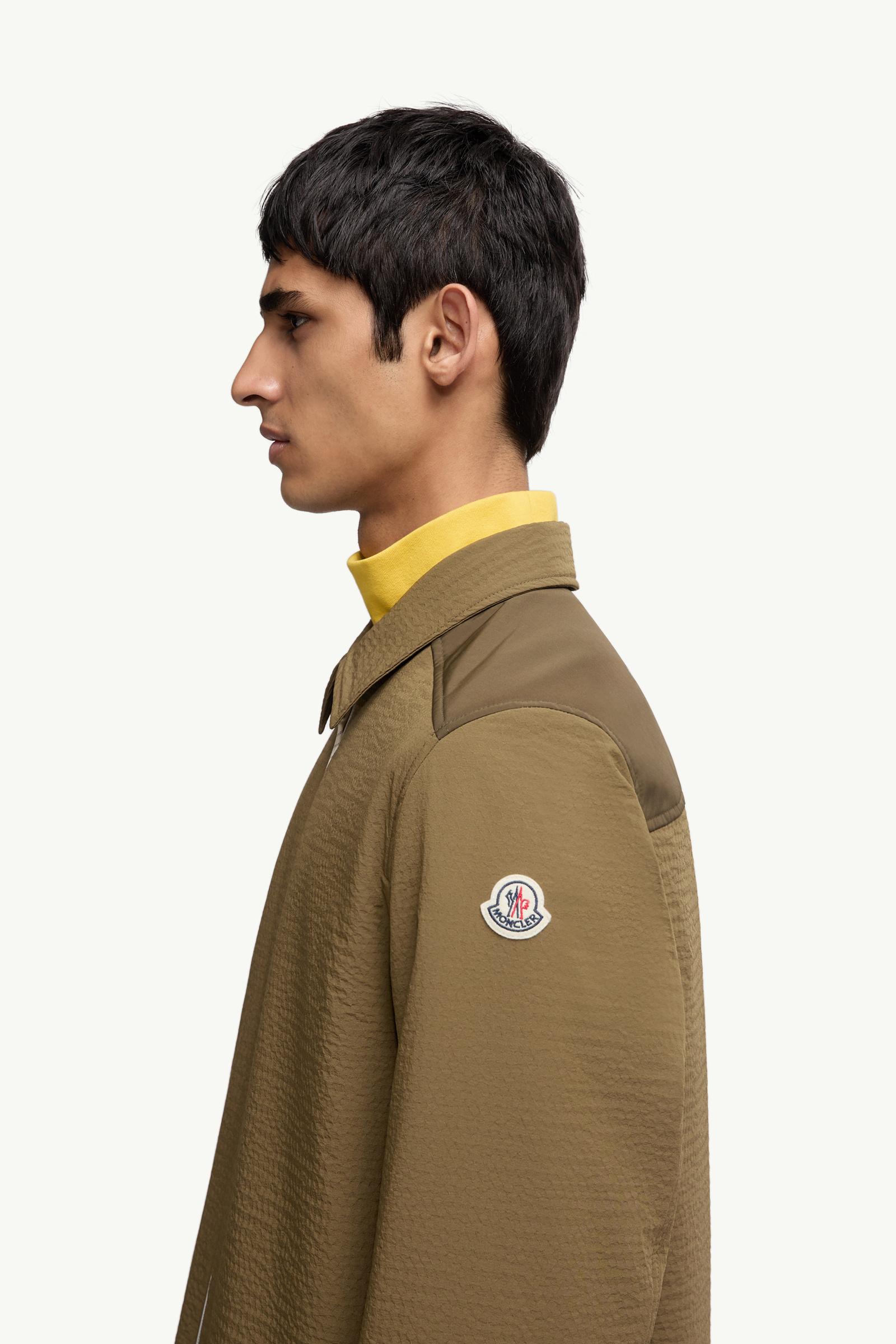 Padded Seersucker Zip-Up Shirt Men Olive Green Moncler 1