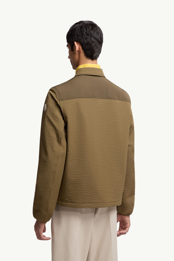 Padded Seersucker Zip-Up Shirt Men Olive Green Moncler 4