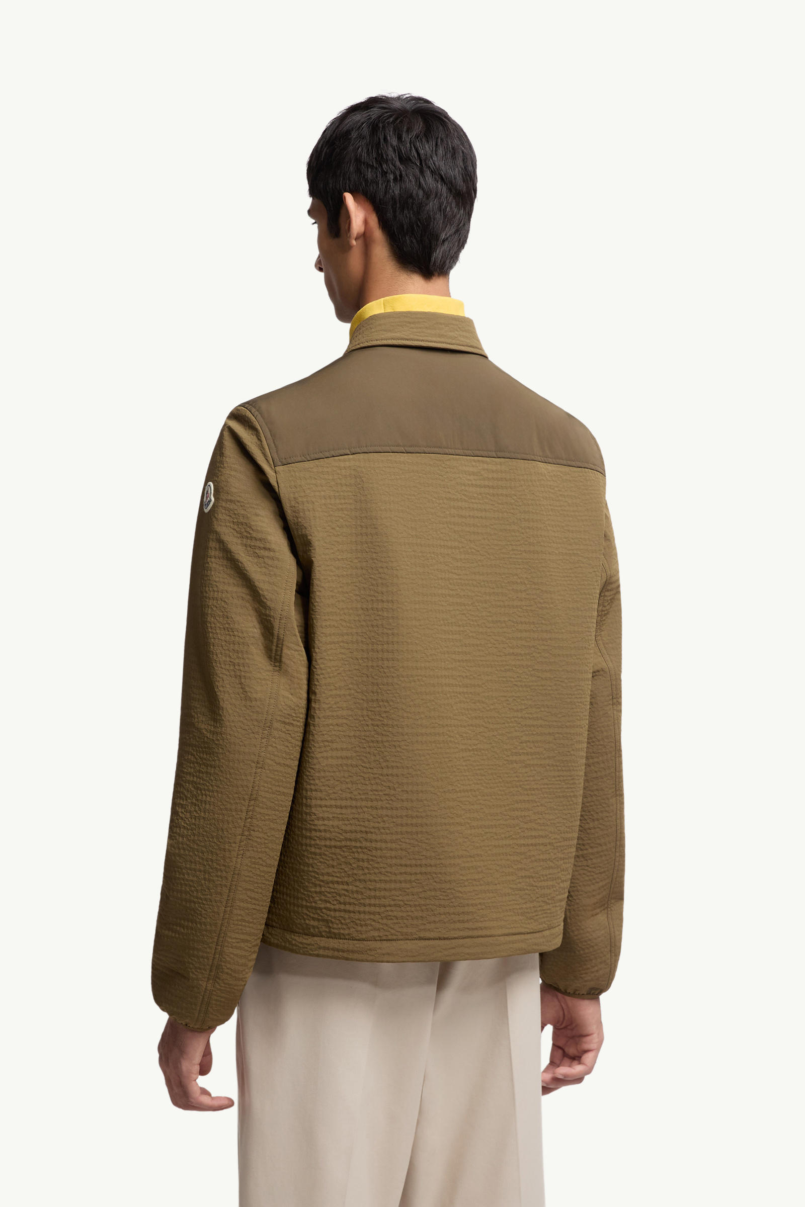 Padded Seersucker Zip-Up Shirt Men Olive Green Moncler 4