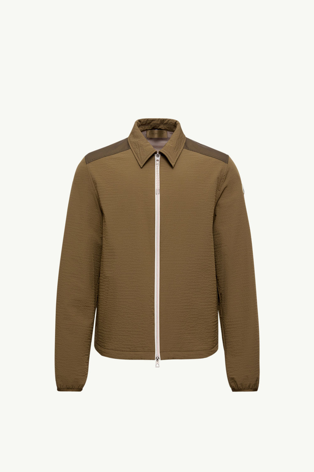 Padded Seersucker Zip-Up Shirt Men Olive Green Moncler 2