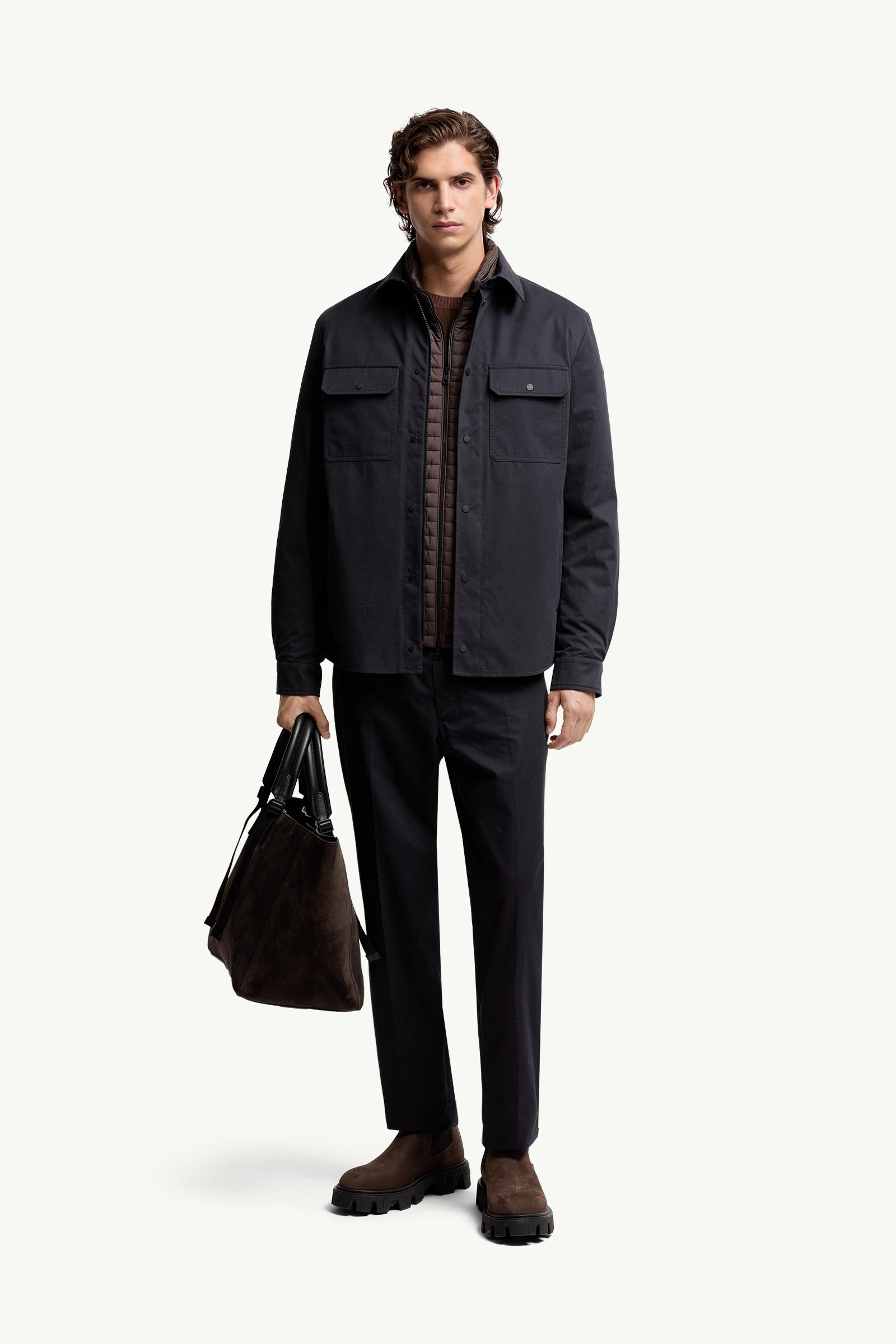 Cotton Gabardine Long Sleeve Shirt Men Navy Blue Moncler 0