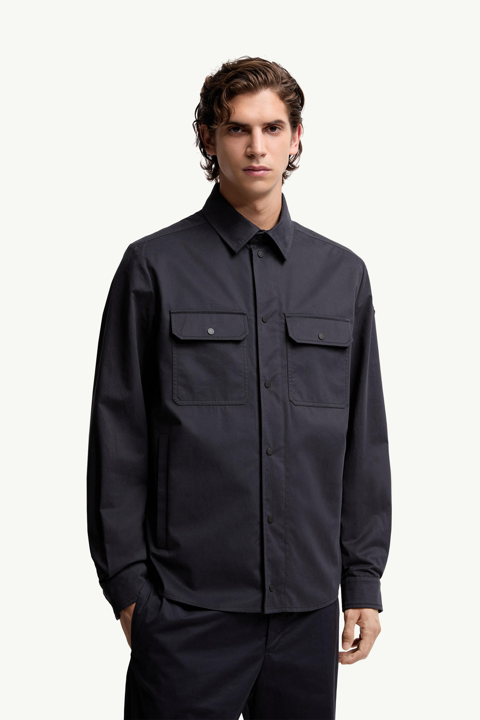 Cotton Gabardine Long Sleeve Shirt Men Navy Blue Moncler 3
