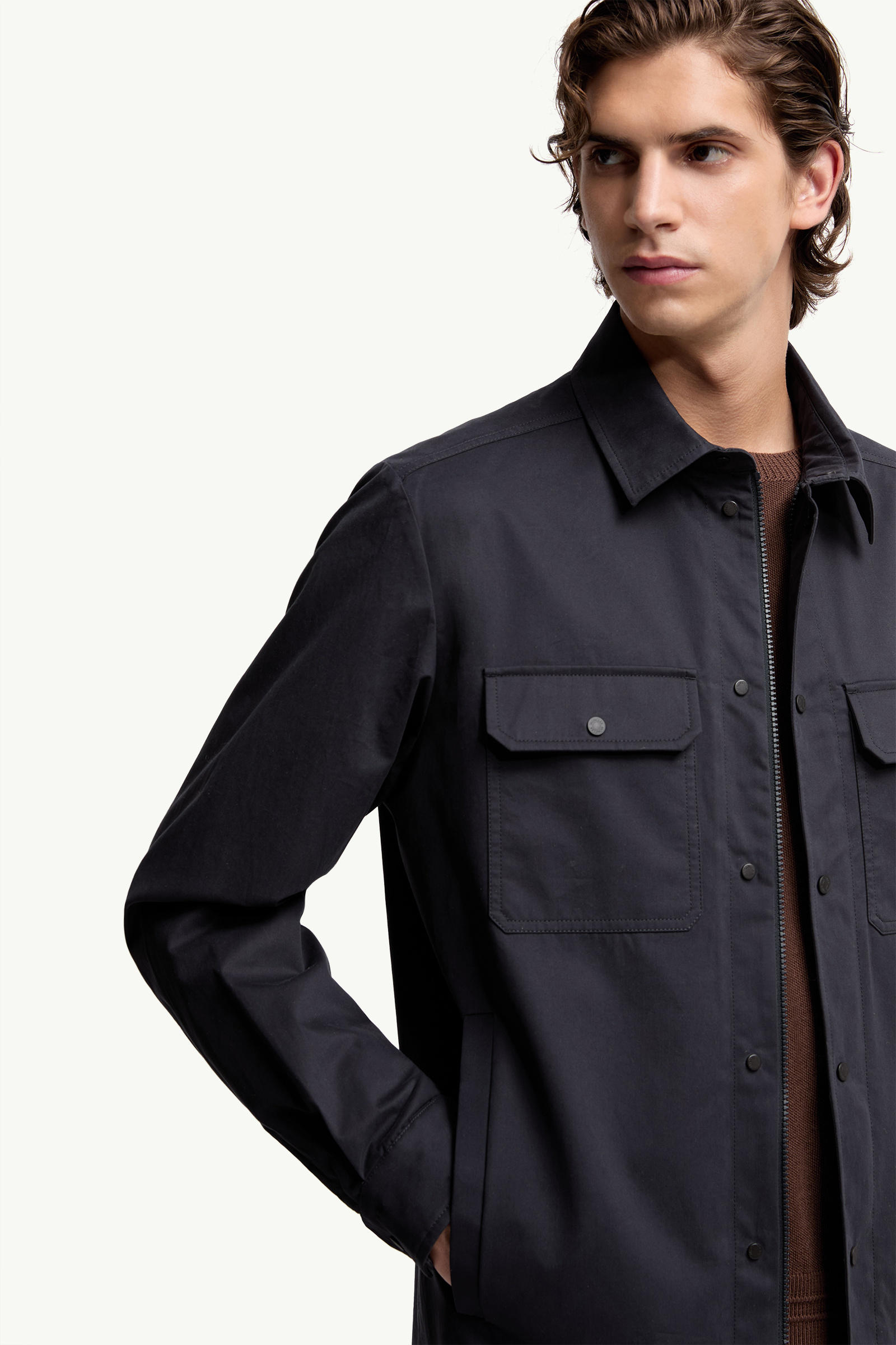 Cotton Gabardine Long Sleeve Shirt Men Navy Blue Moncler 5
