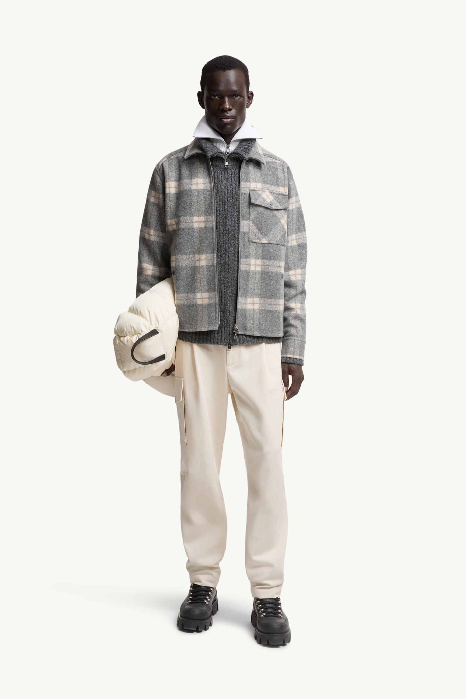 Long Sleeve Tartan Shirt Men White & Gray Moncler 0