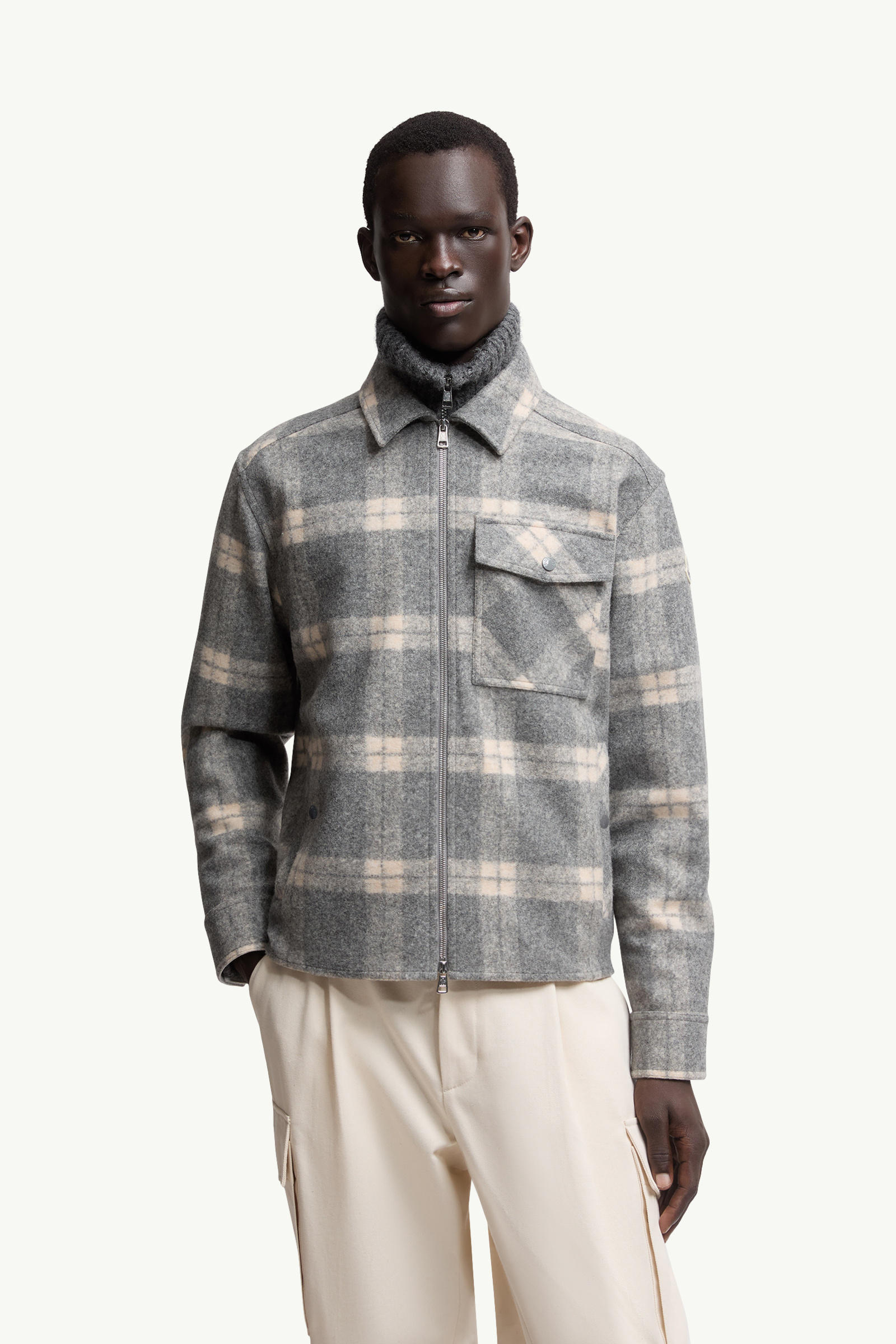 Long Sleeve Tartan Shirt Men White & Gray Moncler 3