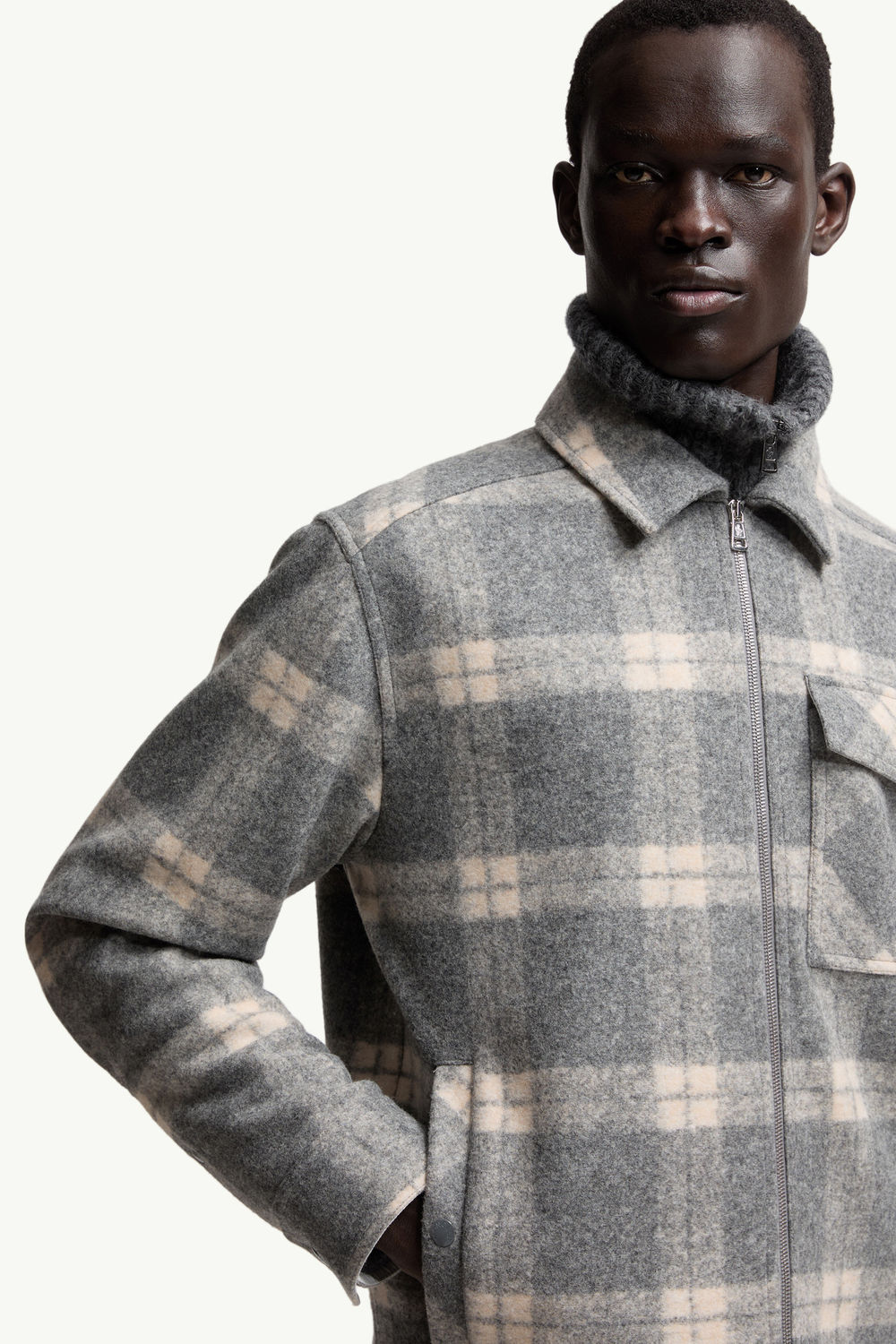 Long Sleeve Tartan Shirt Men White & Gray Moncler 5