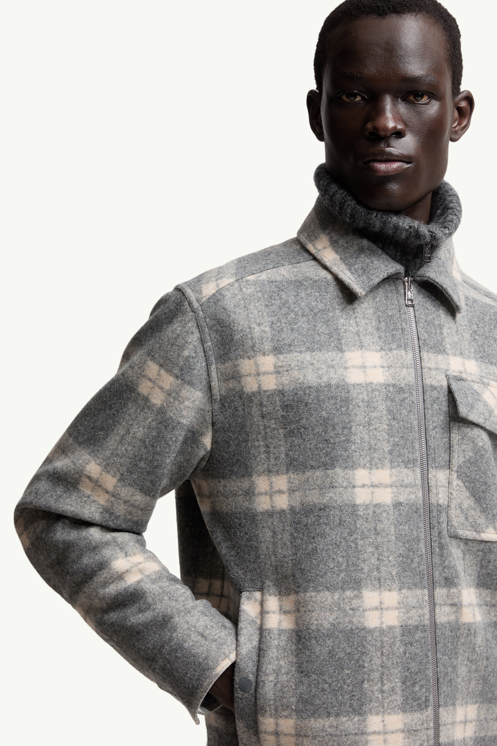 Long Sleeve Tartan Shirt Men White & Gray Moncler 5