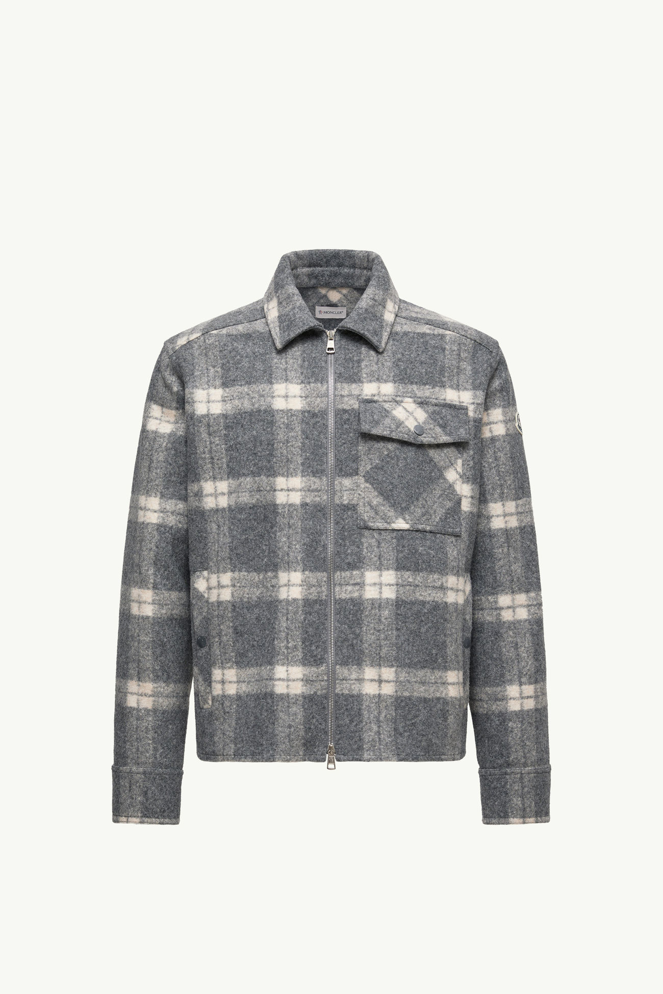 Tartan Zip-Up Shirt Jacket Men White & Gray Moncler 2