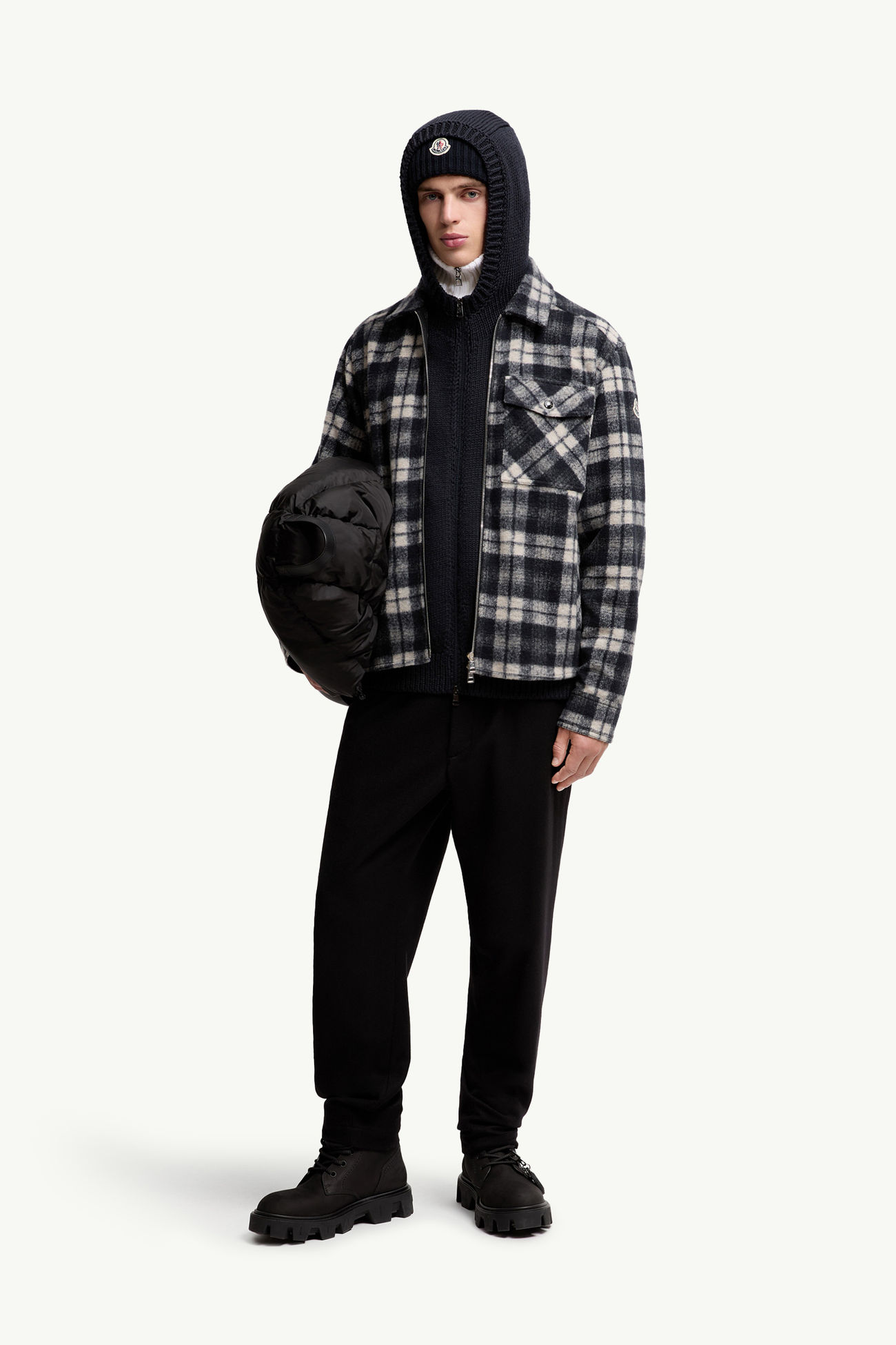 Tartan Zip-Up Shirt Jacket Men White & Blue Moncler 0