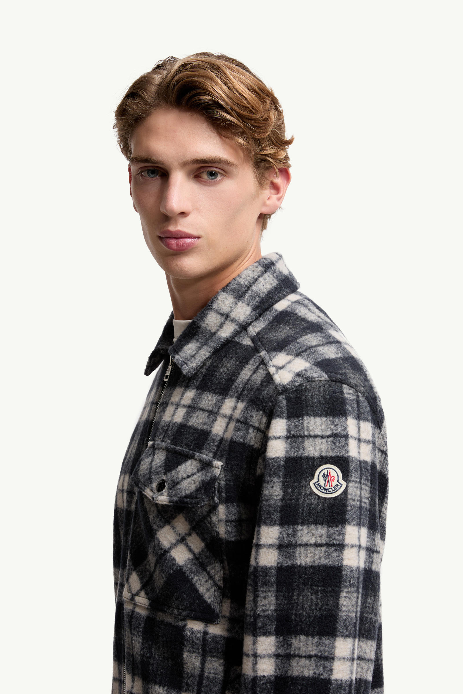 Long Sleeve Tartan Shirt Men White & Blue Moncler 1