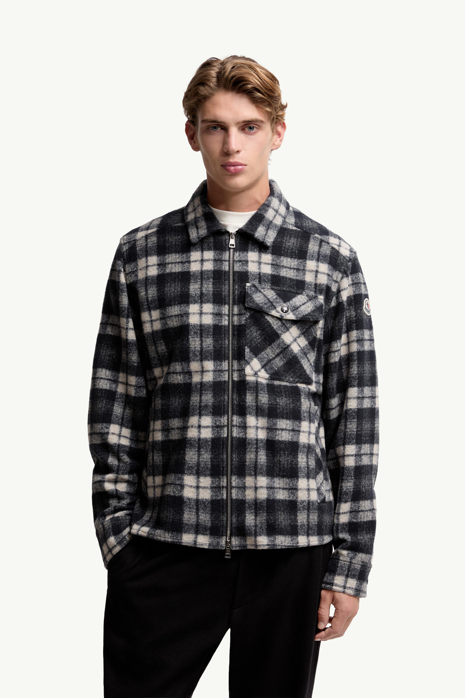 Long Sleeve Tartan Shirt Men White & Blue Moncler 3