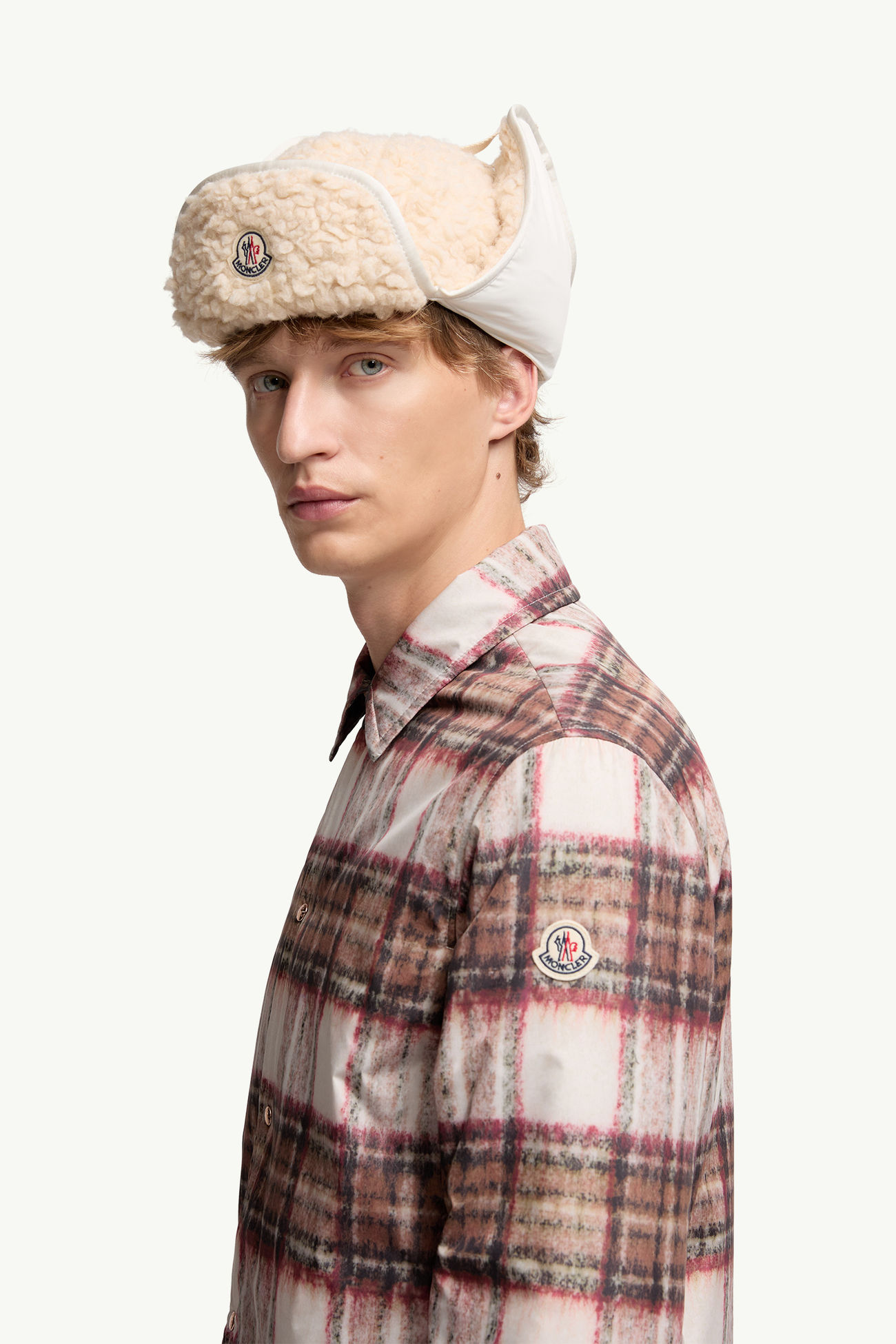 Check Padded Shirt Jacket Men Beige & Pink Moncler 1