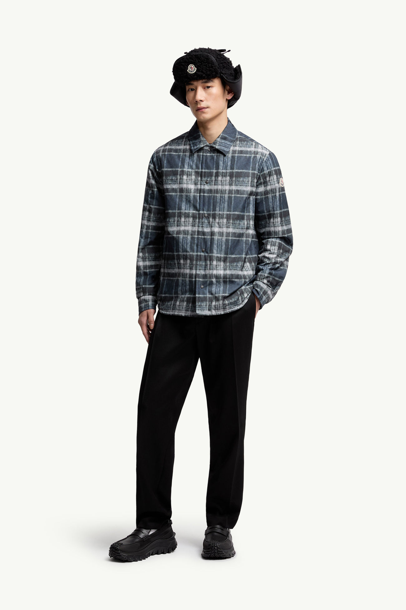 Chaqueta camisera acolchada a cuadros Hombre Azul & Negro Moncler 0