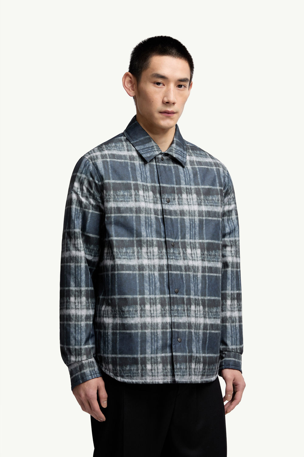 Check Padded Shirt Jacket Men Blue & Black Moncler 3
