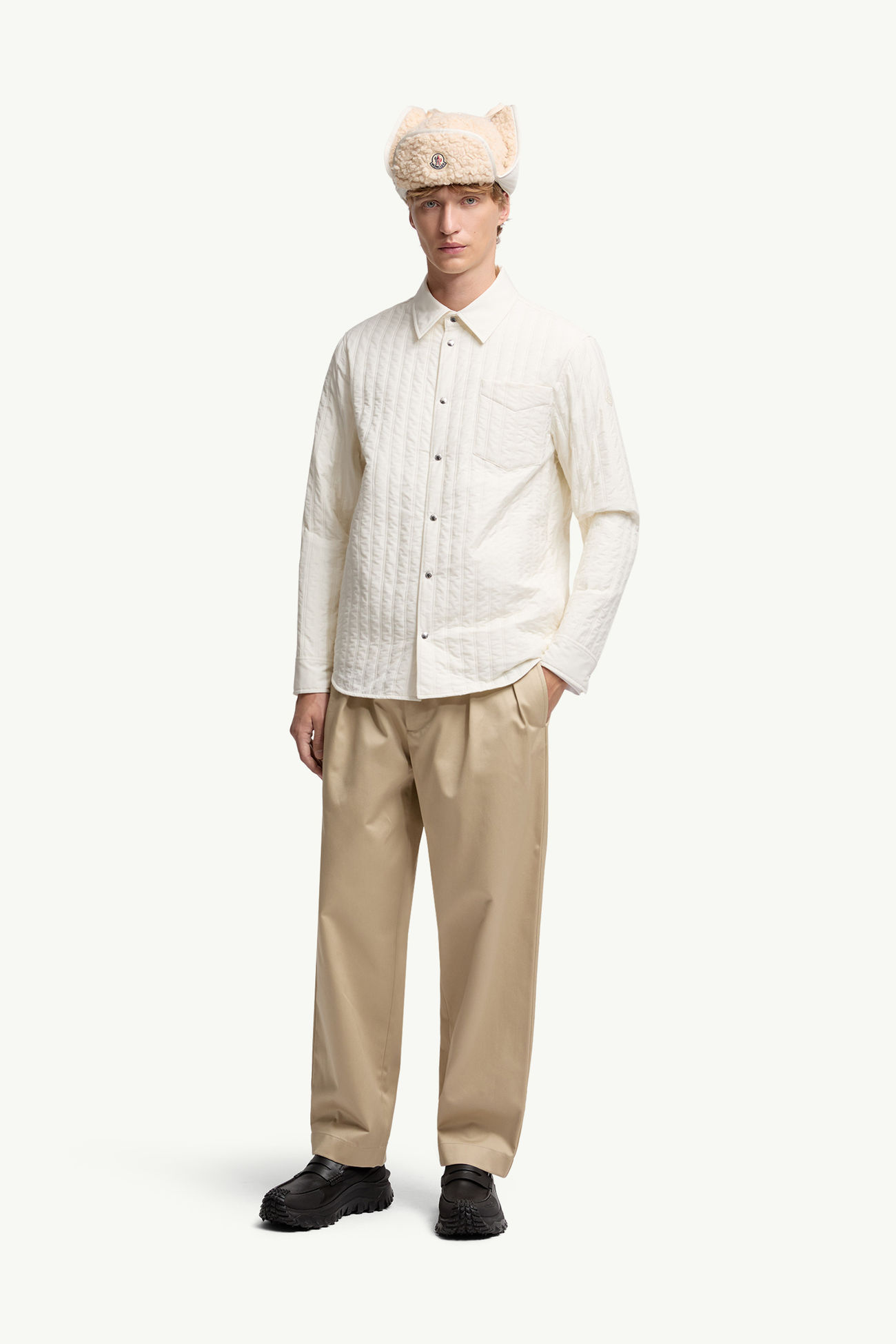 男士垂直绗缝加衬衬衫式夹克外套 男士 象牙白 Moncler 0