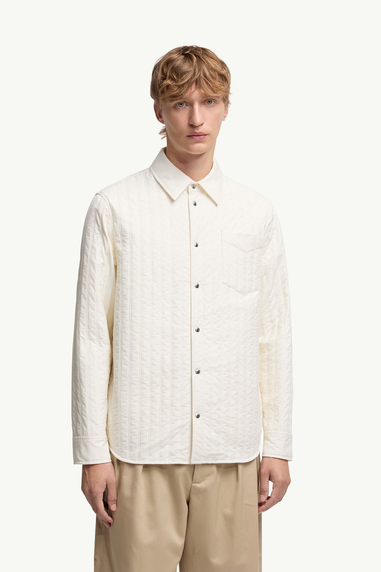 垂直絎縫夾層恤衫式外套 男士 象牙白色 Moncler 3