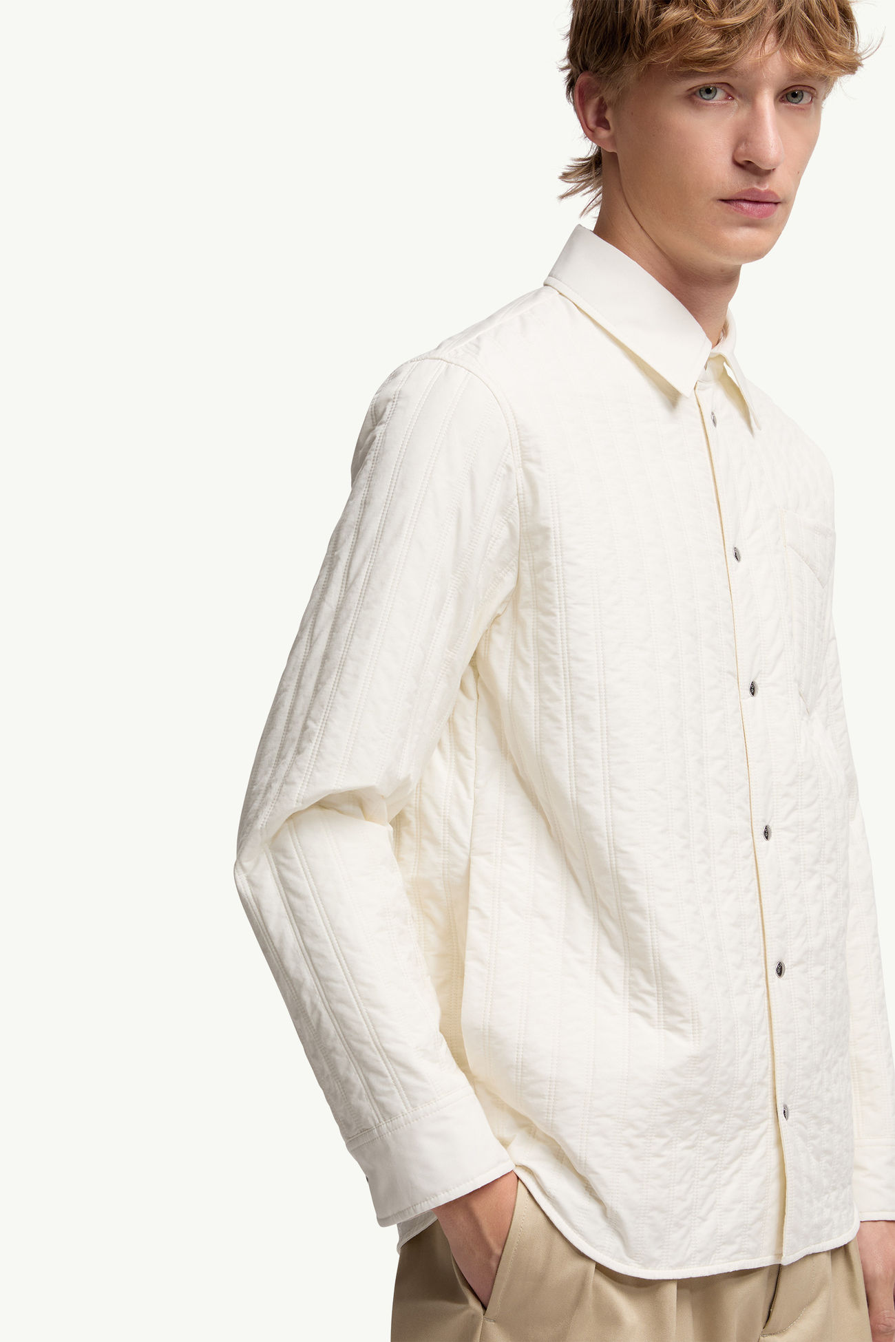 垂直絎縫夾層恤衫式外套 男士 象牙白色 Moncler 5