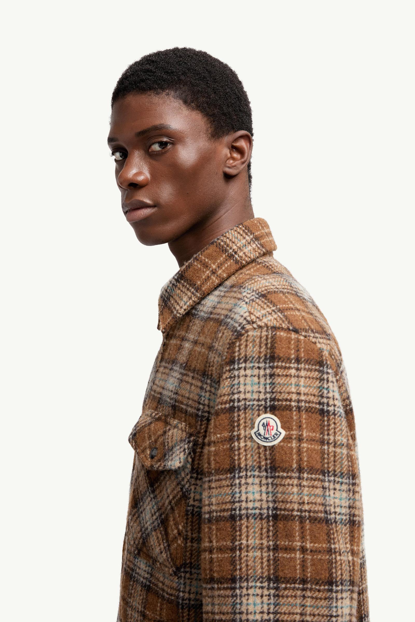 Checked Wool Shirt Jacket Men Light Brown Moncler 1