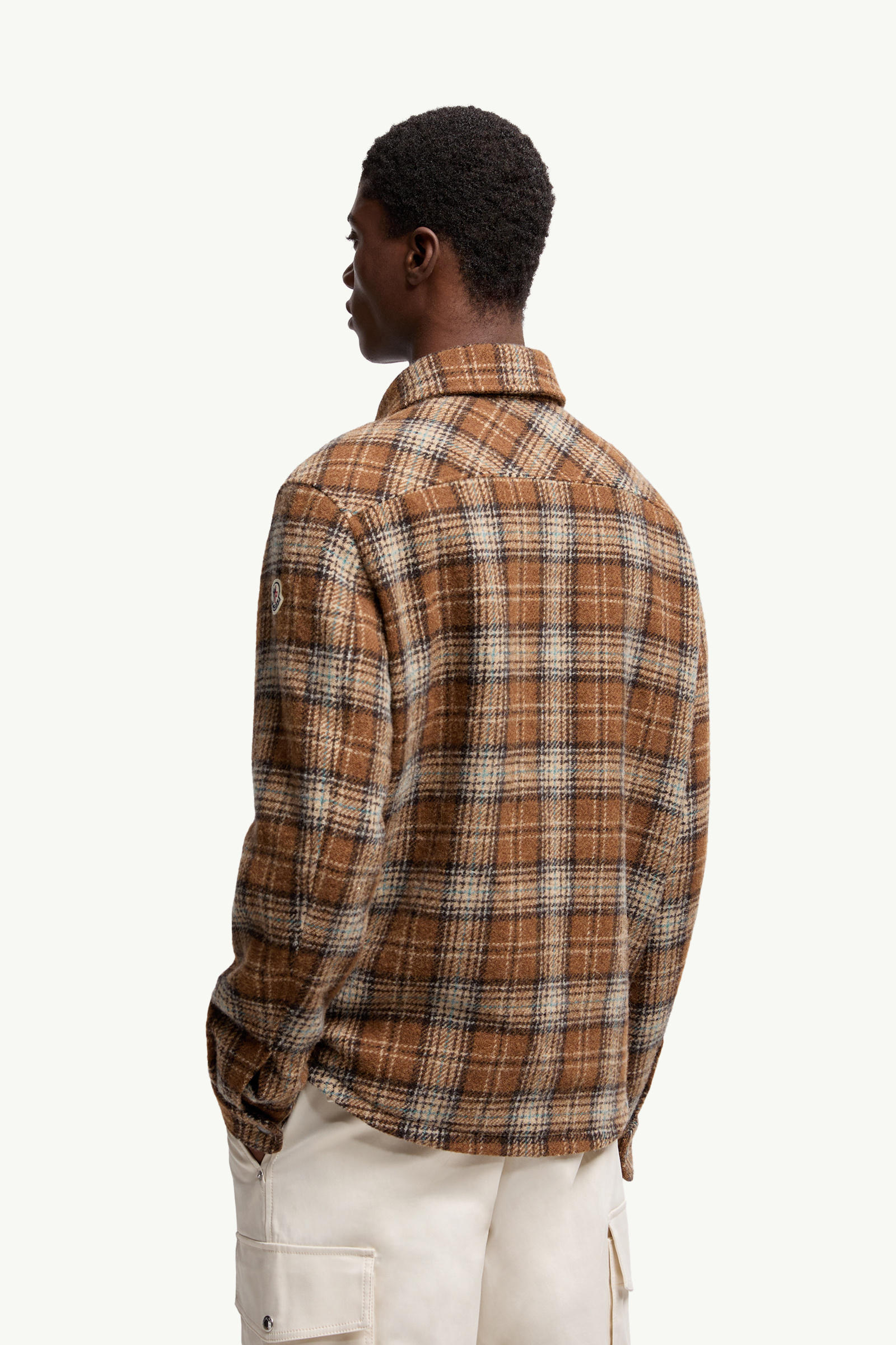 Checked Wool Shirt Jacket Men Light Brown Moncler 4