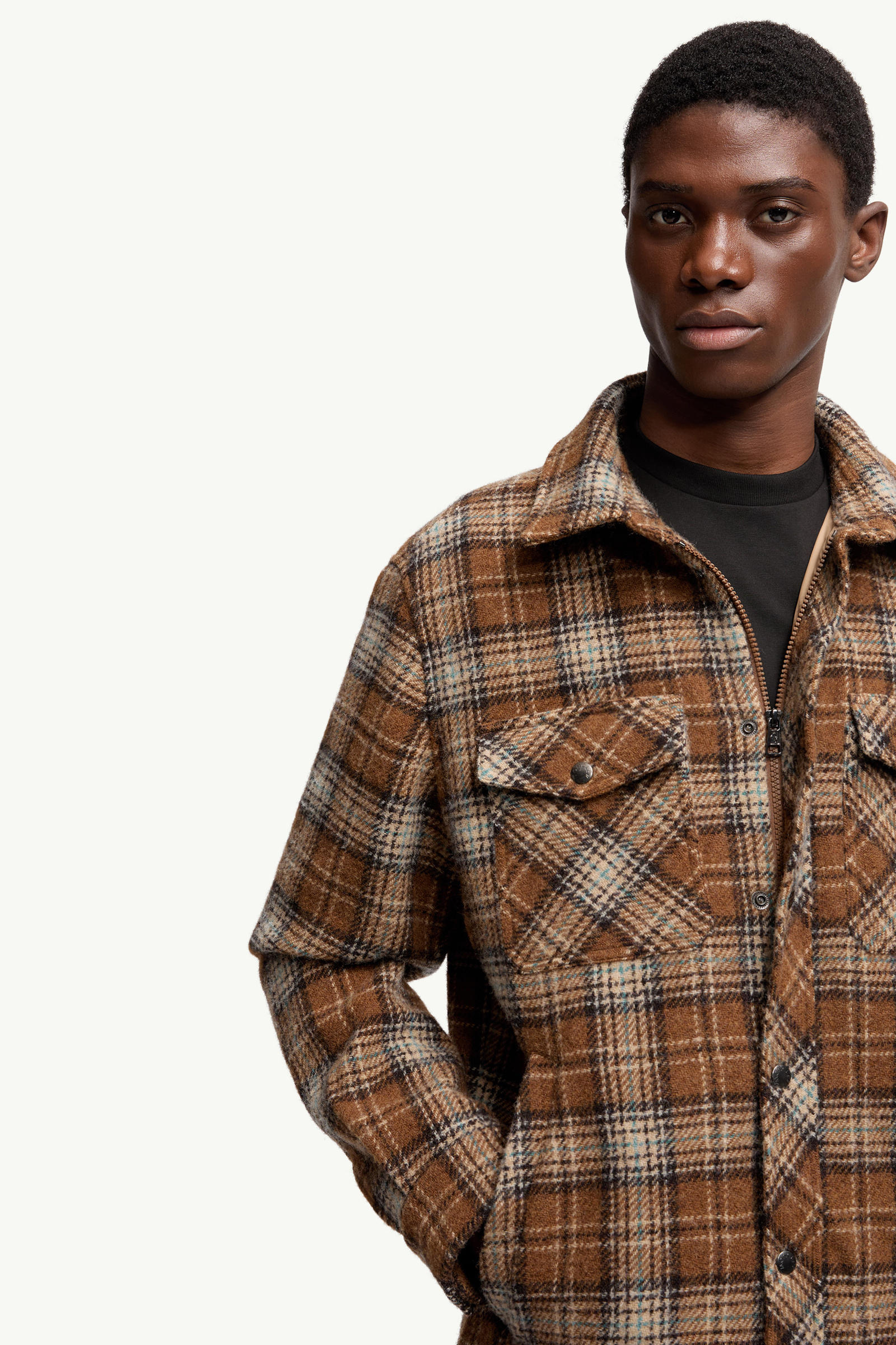 Checked Wool Shirt Jacket Men Light Brown Moncler 5