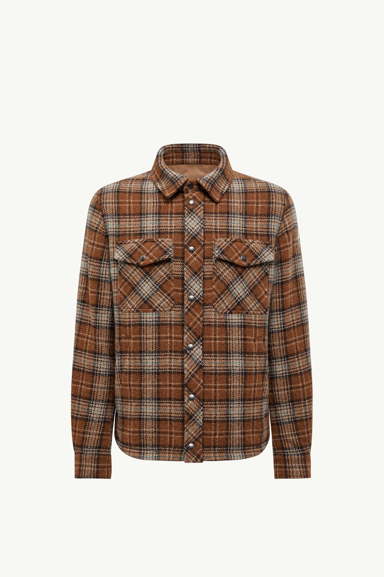 Light Brown Checked Wool Shirt Jacket - Shirts for Men | Moncler US