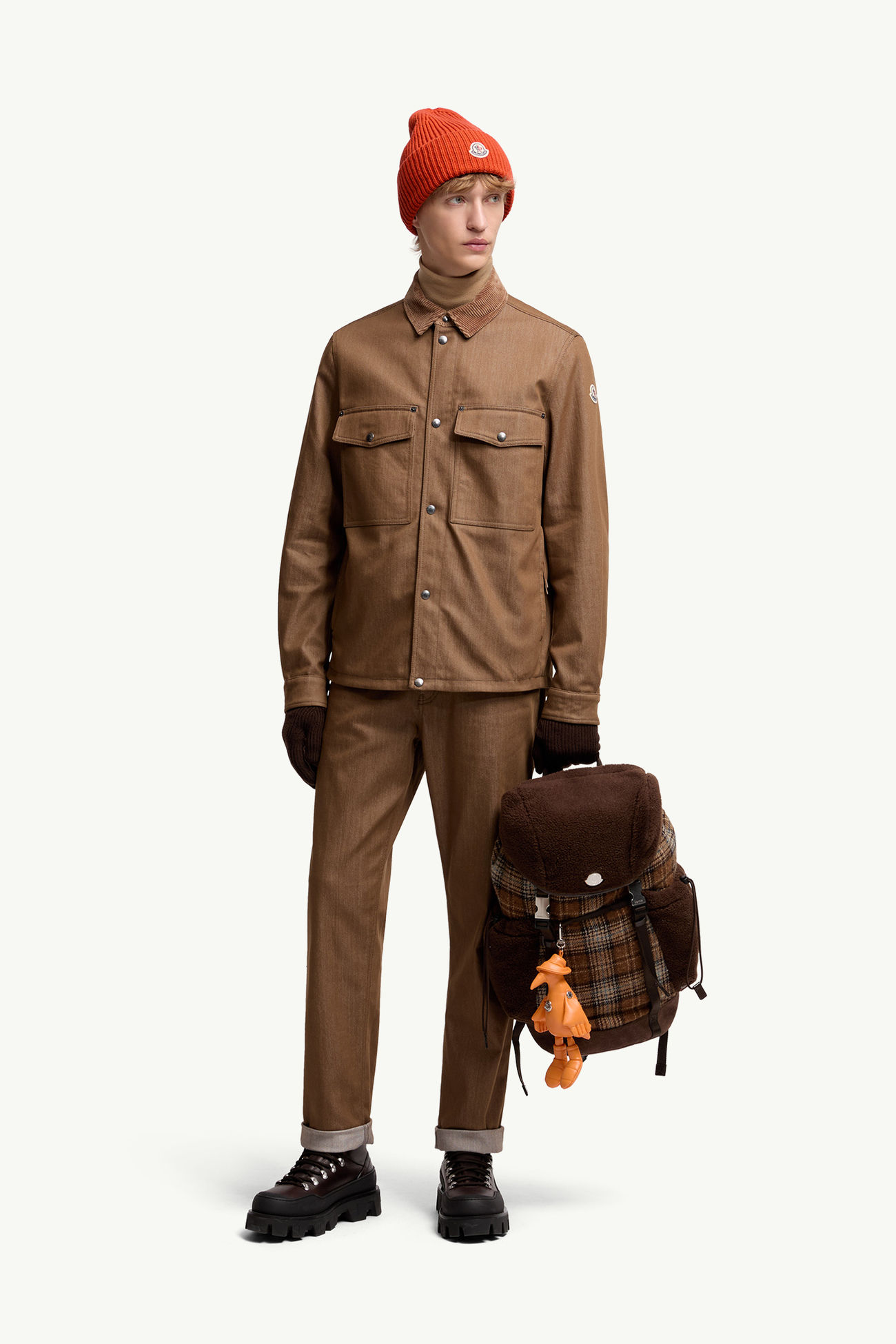 Surchemise en denim à bordure en velours côtelé Hommes Marron Moncler 0