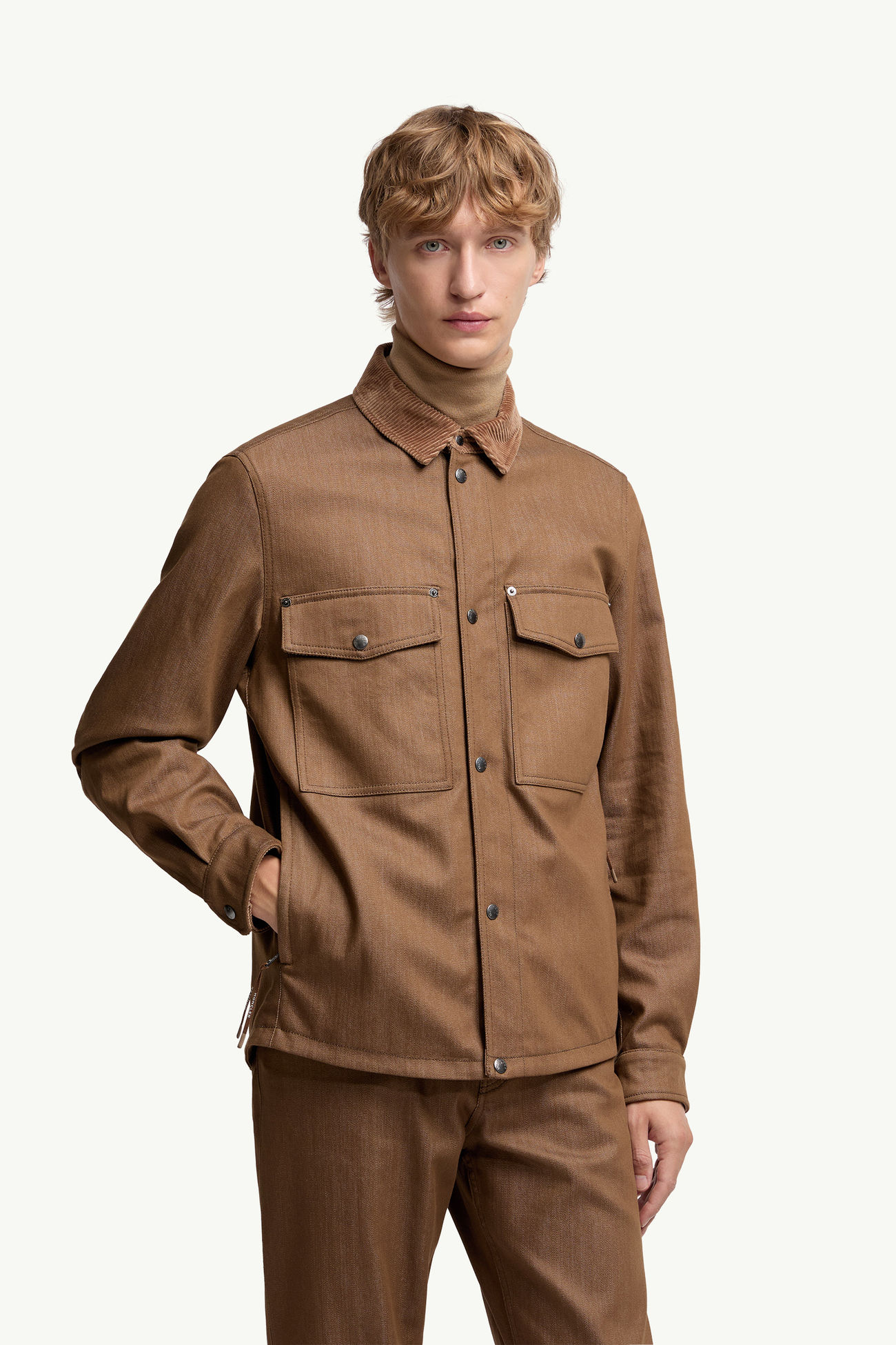 Surchemise en denim à bordure en velours côtelé Hommes Marron Moncler 3