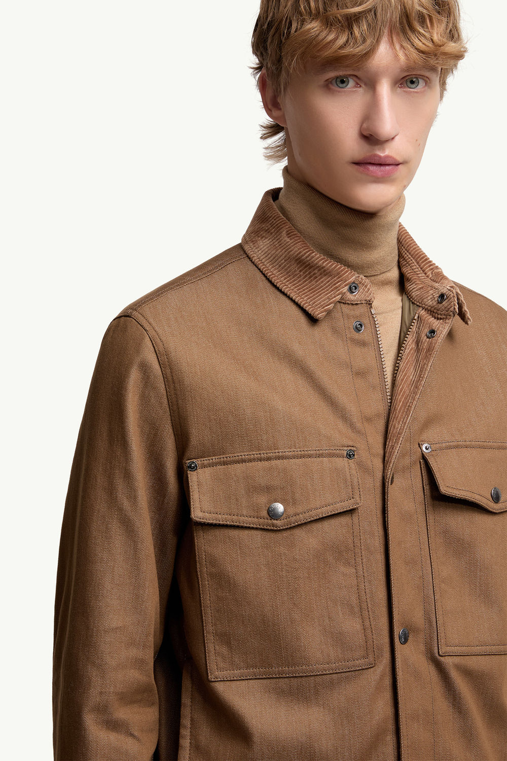Denim Corduroy-Trimmed Shirt Jacket Men Brown Moncler 5
