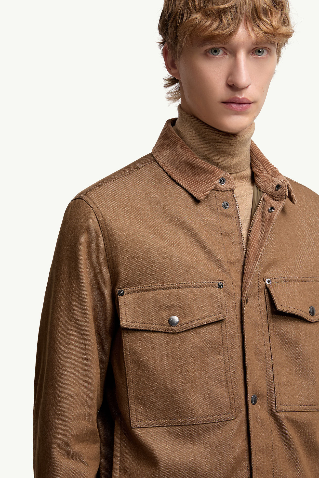 Giacca camicia in denim con orlo in velluto a costine Uomo Marrone Moncler 5