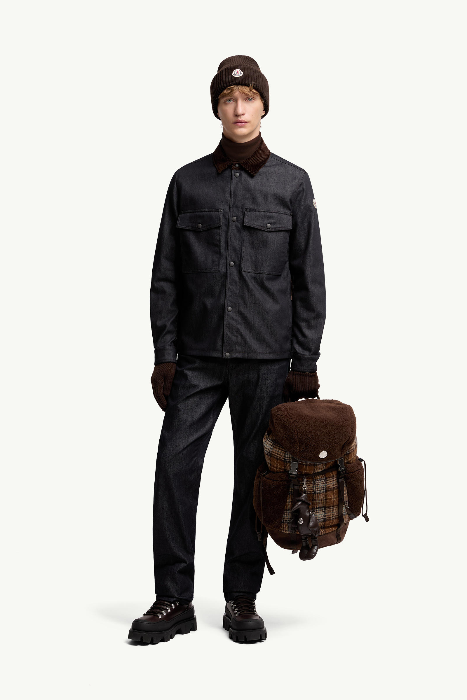Hemdjacke aus Denim mit Cordbesatz Herren Dunkelblau Moncler 0