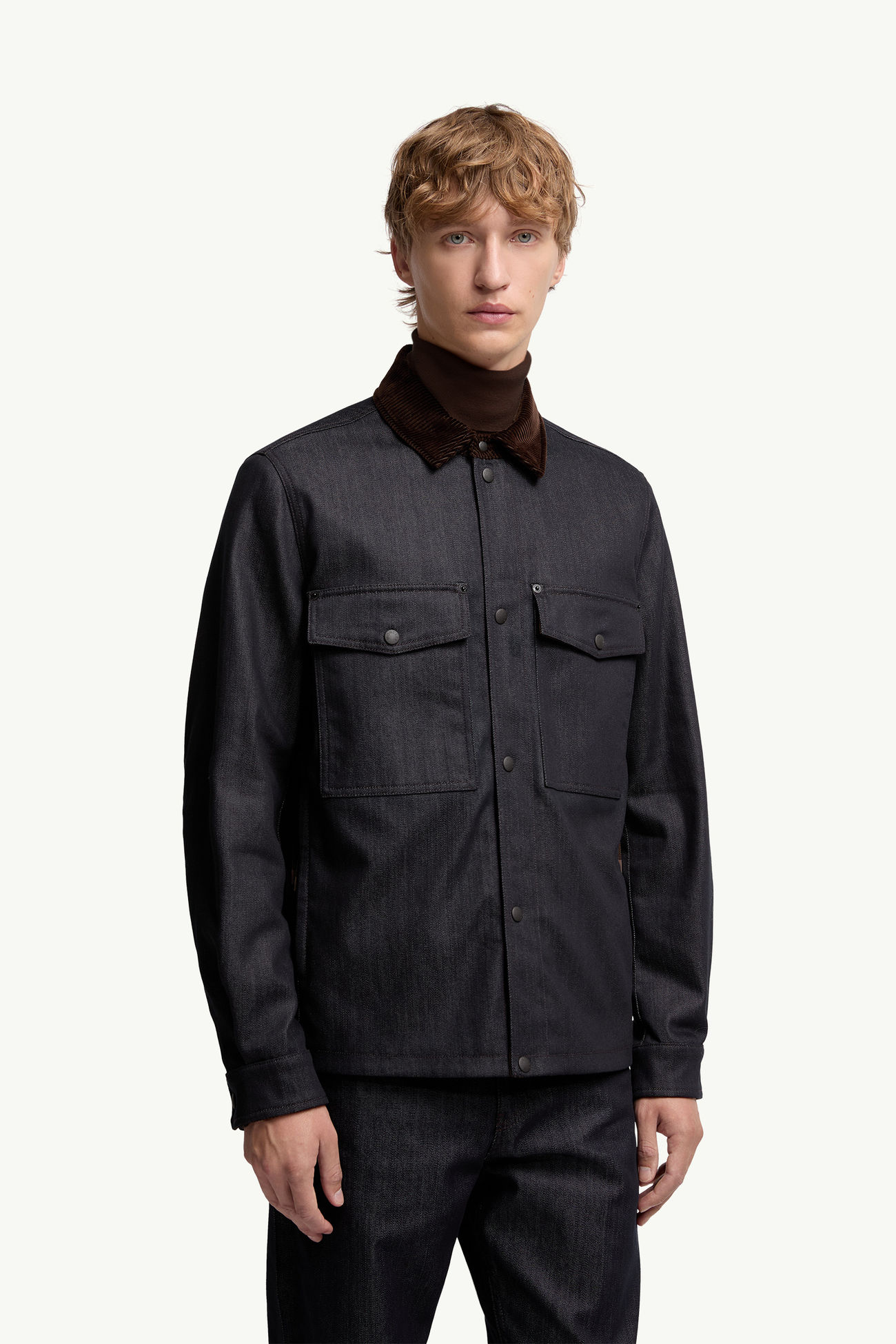 Hemdjacke aus Denim mit Cordbesatz Herren Dunkelblau Moncler 3