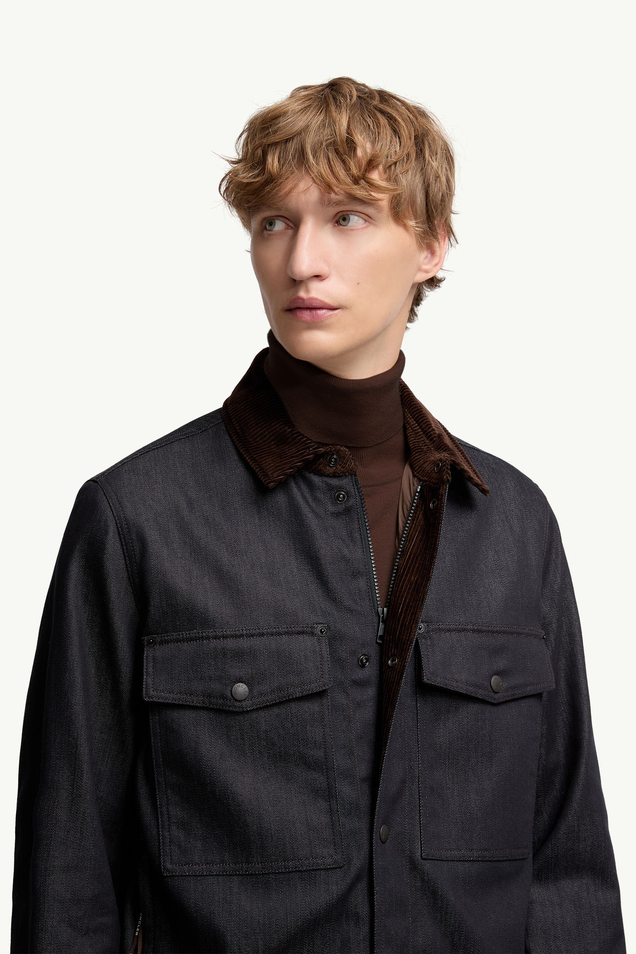 Giacca camicia in denim con orlo in velluto a costine Uomo Blu Scuro Moncler 5
