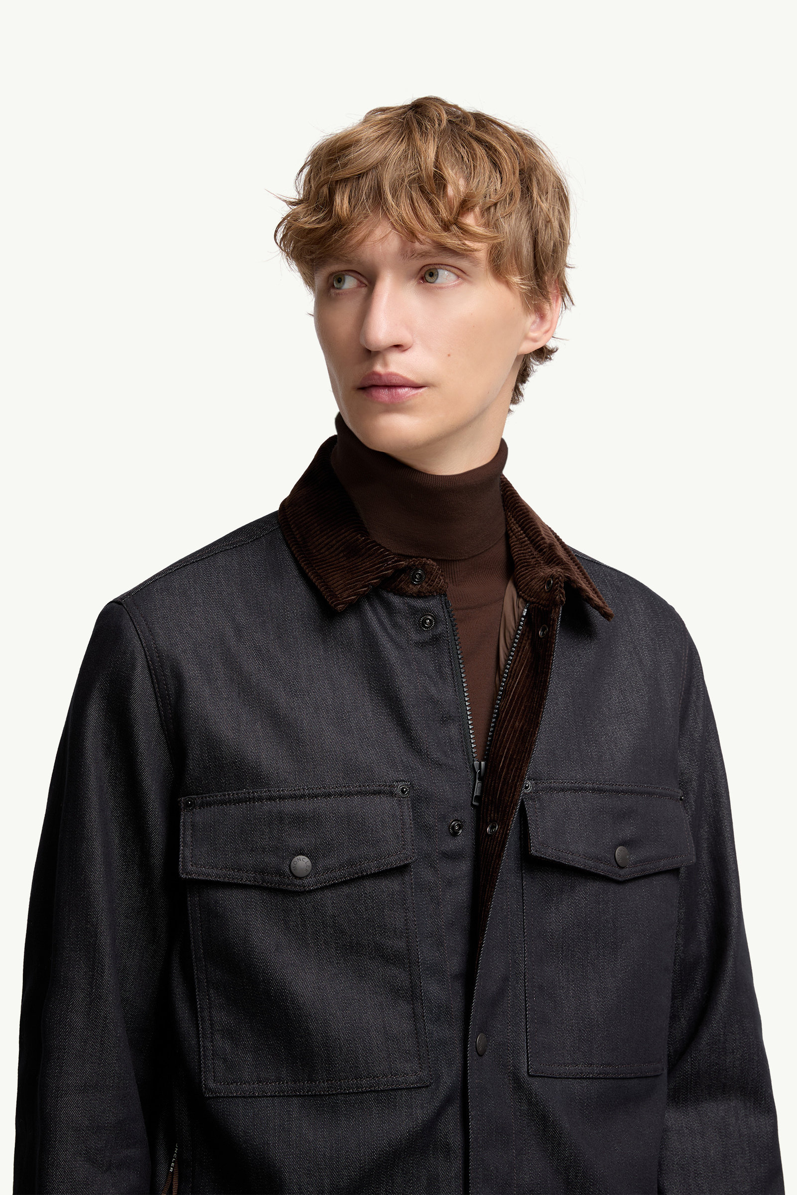 Hemdjacke aus Denim mit Cordbesatz Herren Dunkelblau Moncler 5