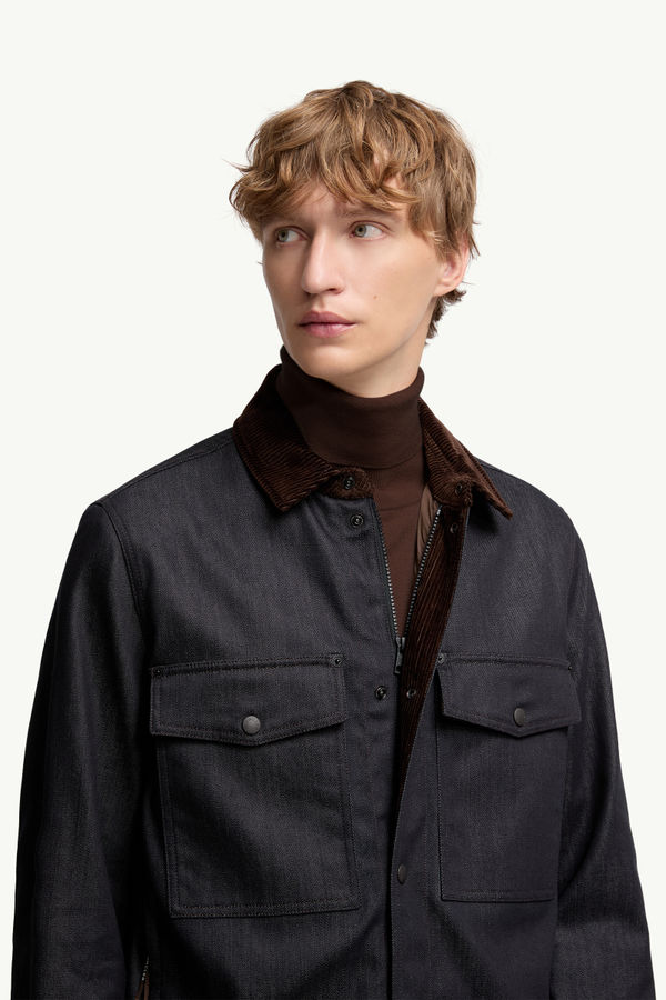Surchemise en denim à bordure en velours côtelé Hommes Bleu foncé Moncler 5