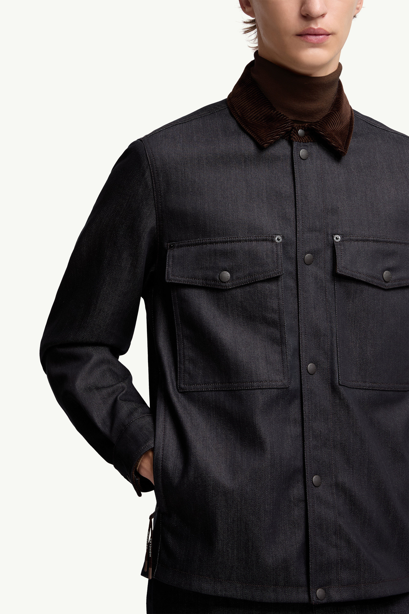 Hemdjacke aus Denim mit Cordbesatz Herren Dunkelblau Moncler 6