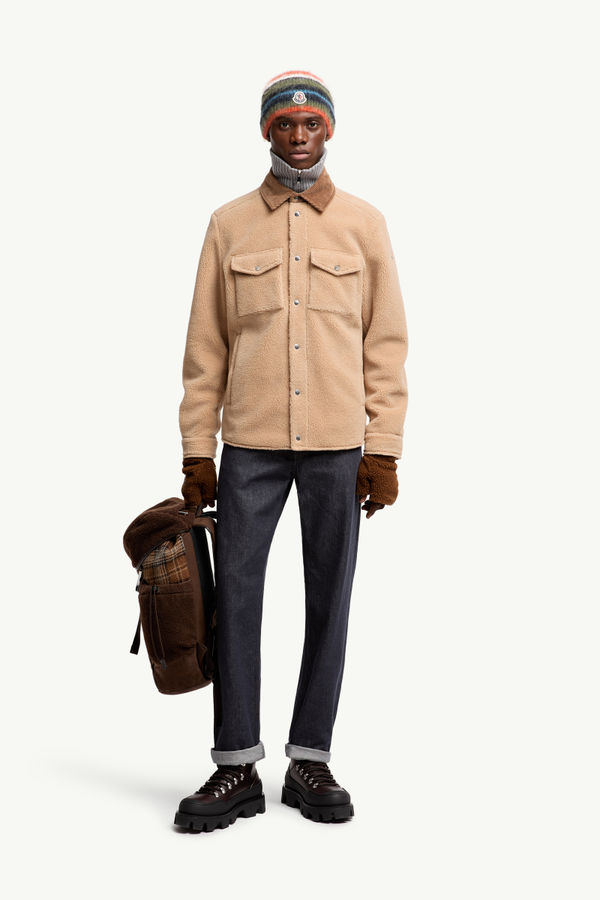 Hemdjacke aus Teddyfleece mit Cordbesatz Herren Beige Moncler 0