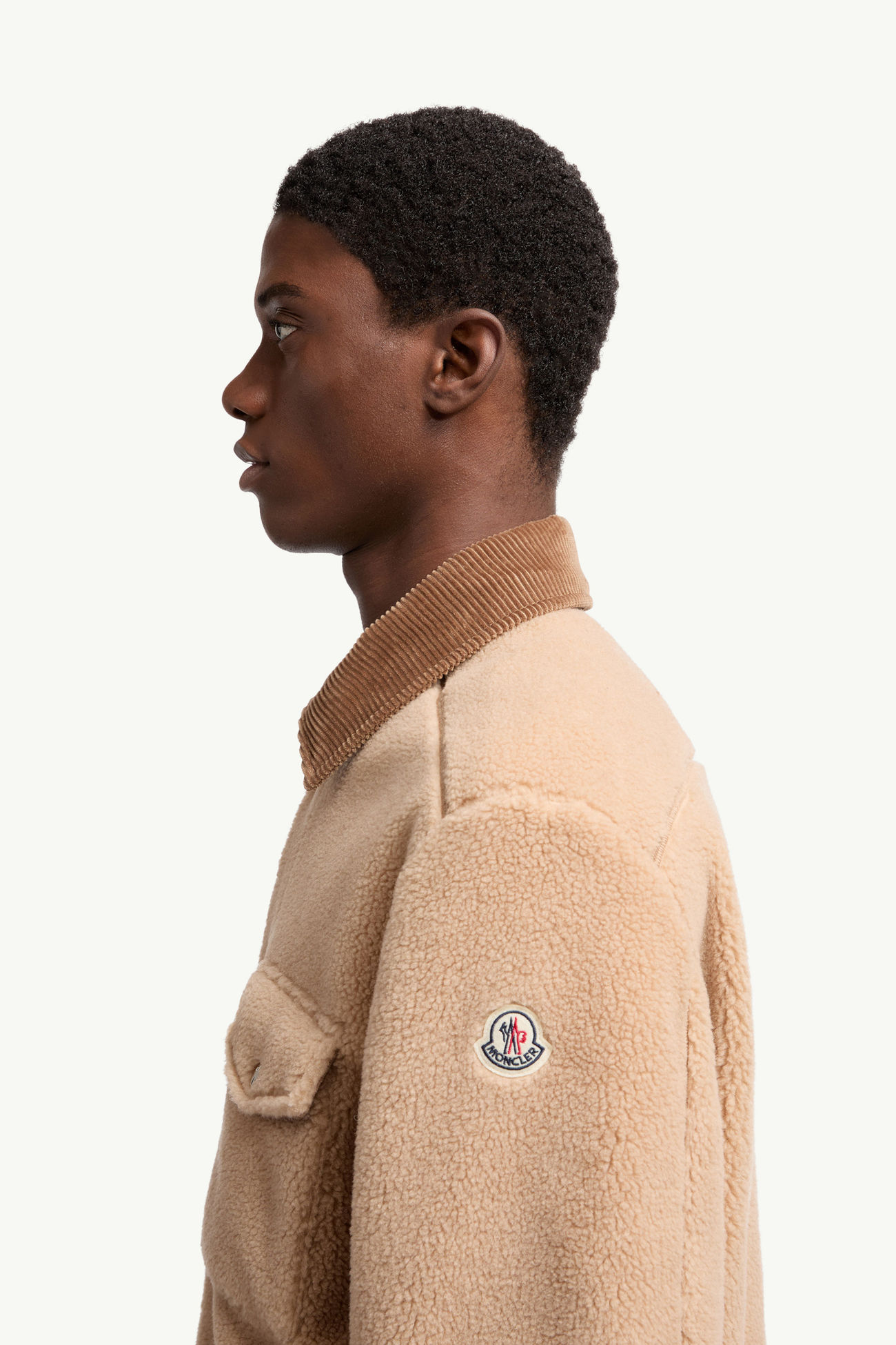 Giacca Camicia con Bordo in Velluto a Coste Effetto Teddy Uomo Beige Moncler 1