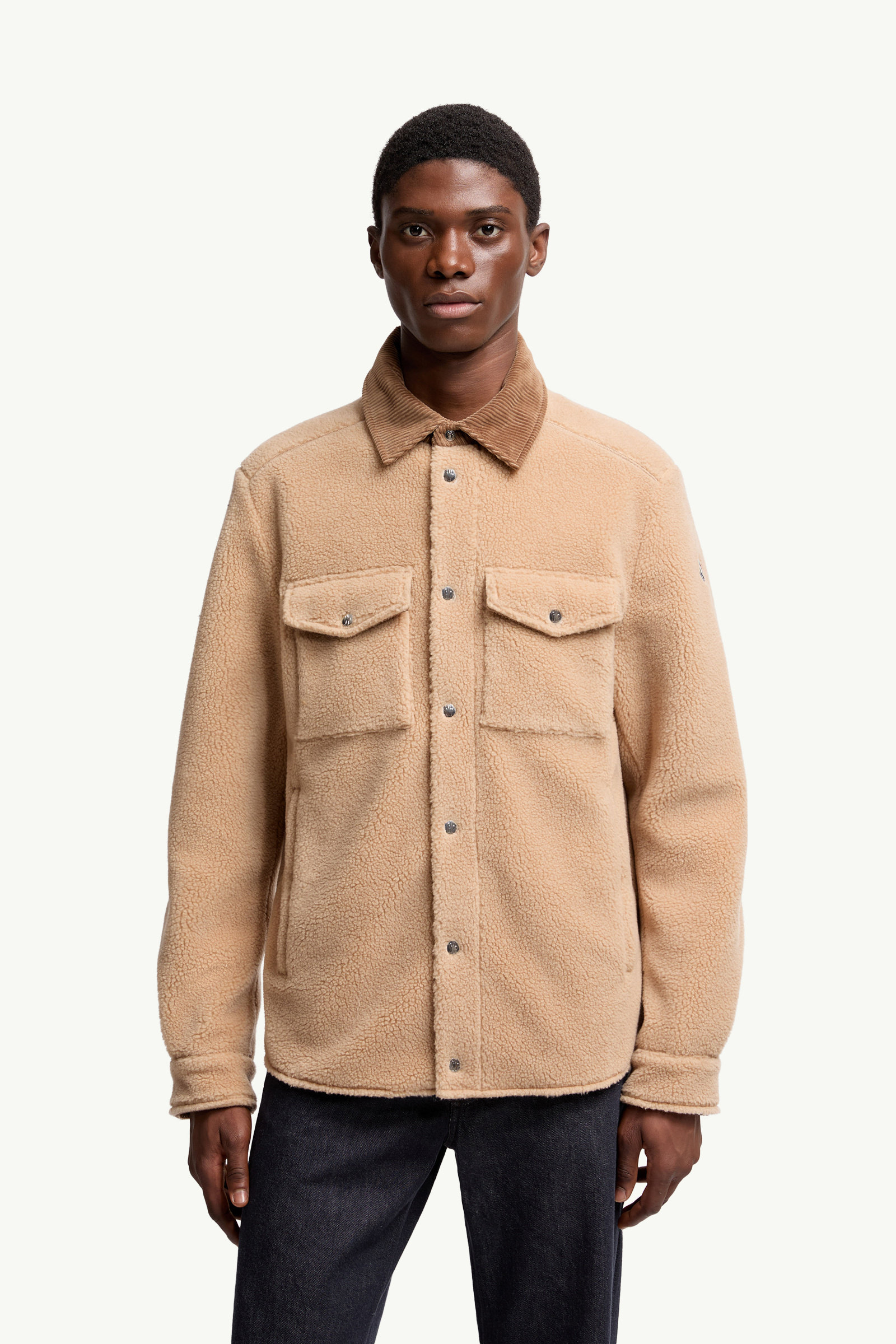 Teddy Corduroy-Trimmed Shirt Jacket Men Beige Moncler 3