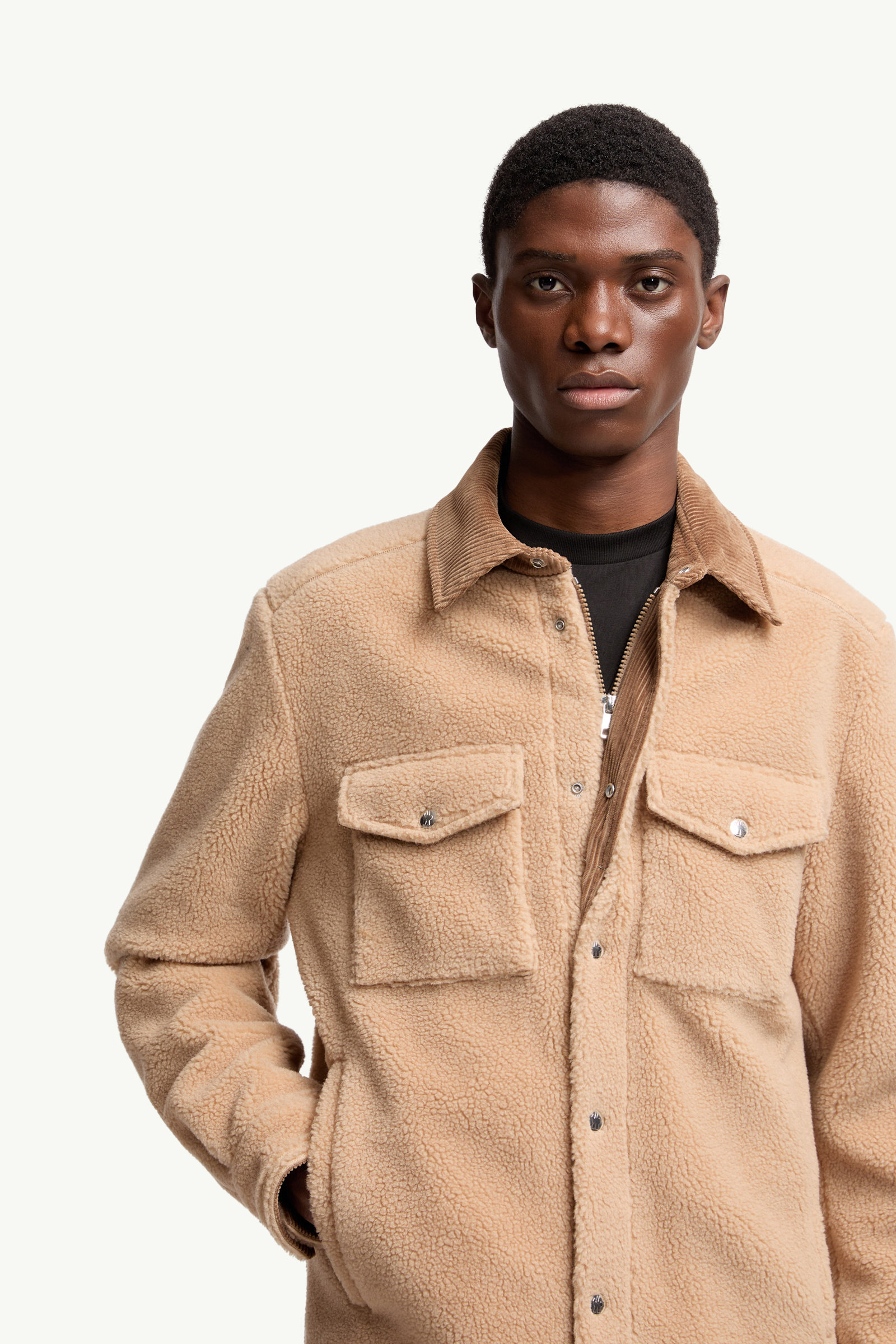 Teddy Corduroy-Trimmed Shirt Jacket Men Beige Moncler 5