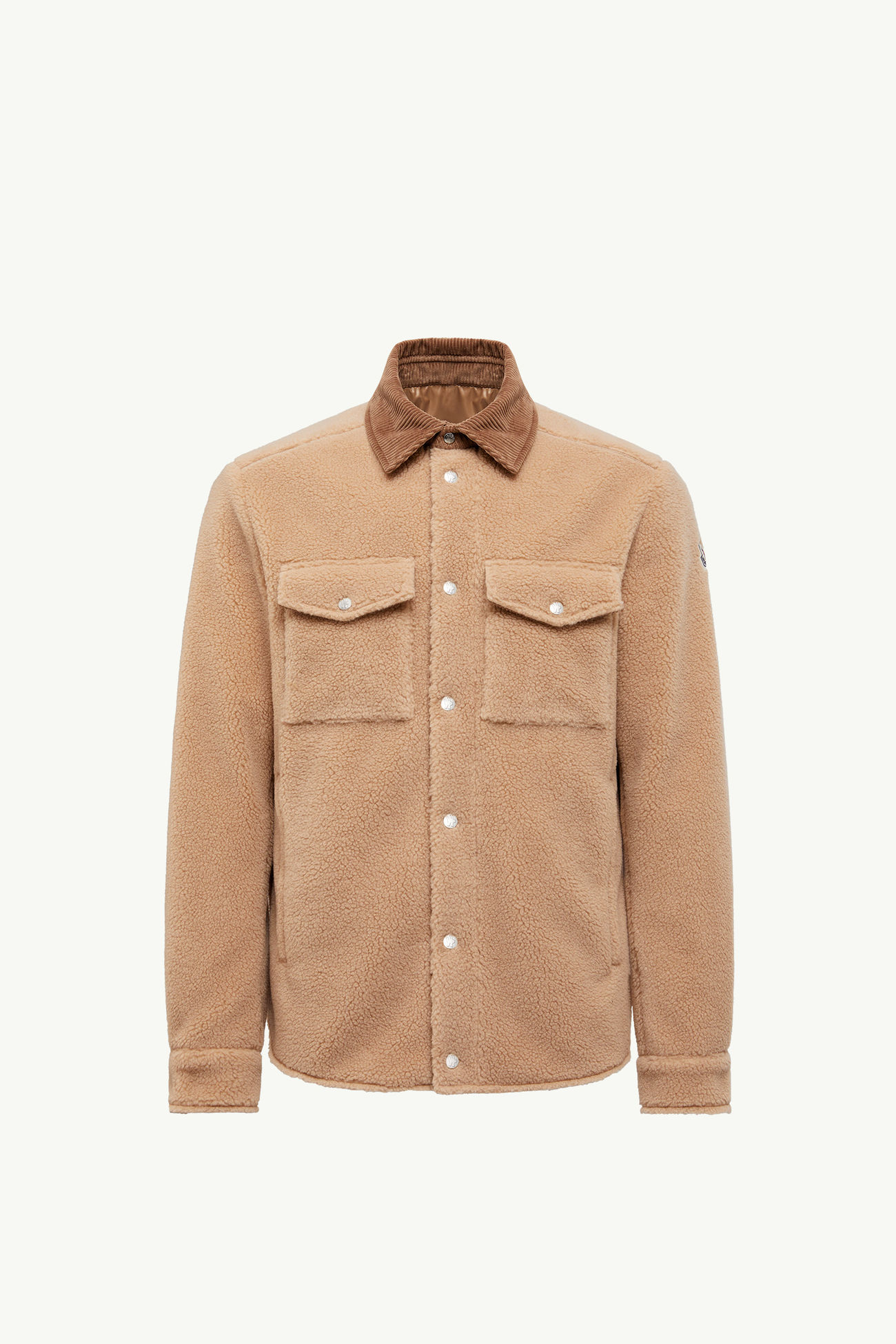Chaqueta camisera de tejido suave efecto peluche con ribetes de pana Hombre Beige Moncler 2