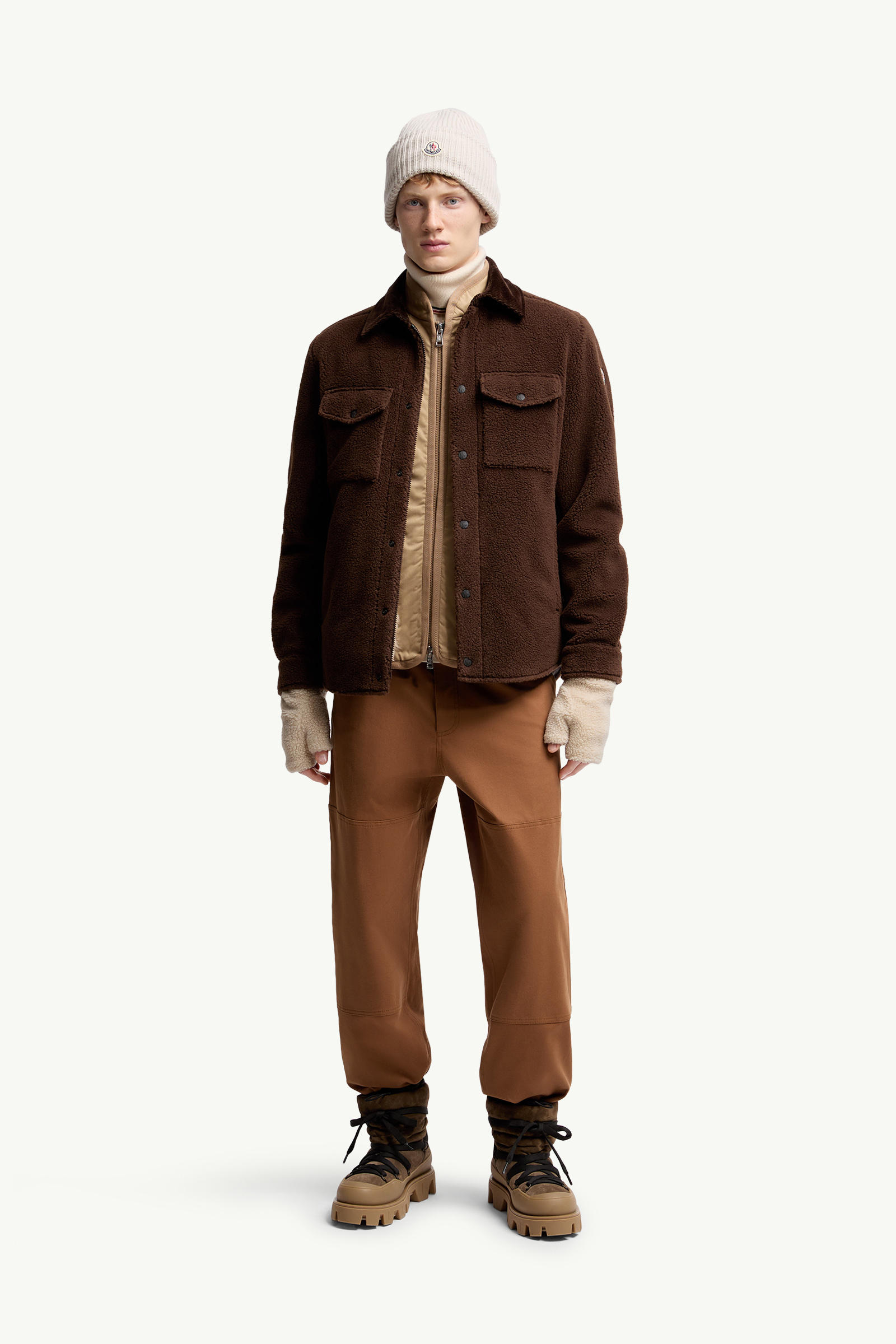 Teddy Corduroy-Trimmed Shirt Jacket Men Beige Moncler 0