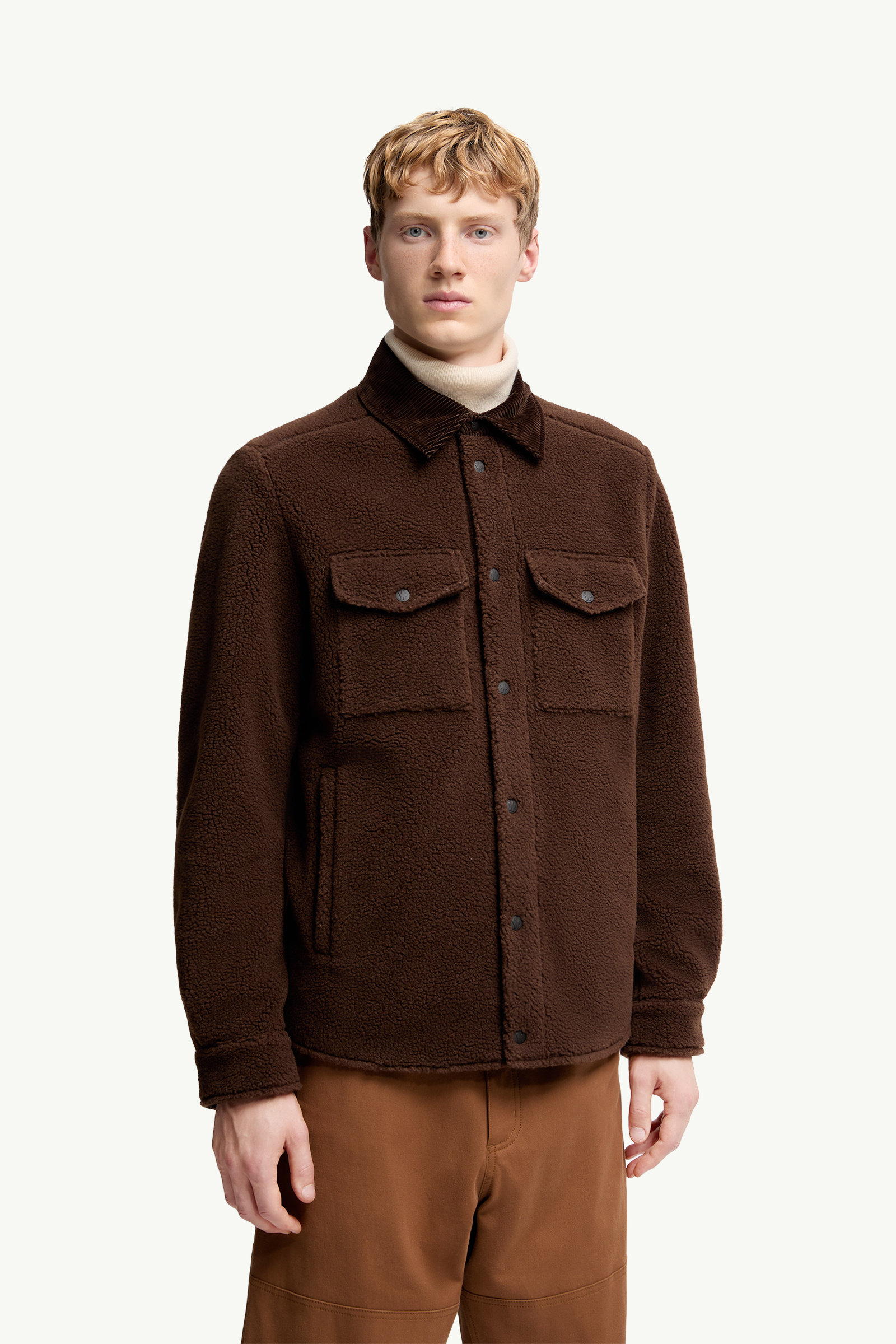 Teddy Corduroy-Trimmed Shirt Jacket Men Beige Moncler 3