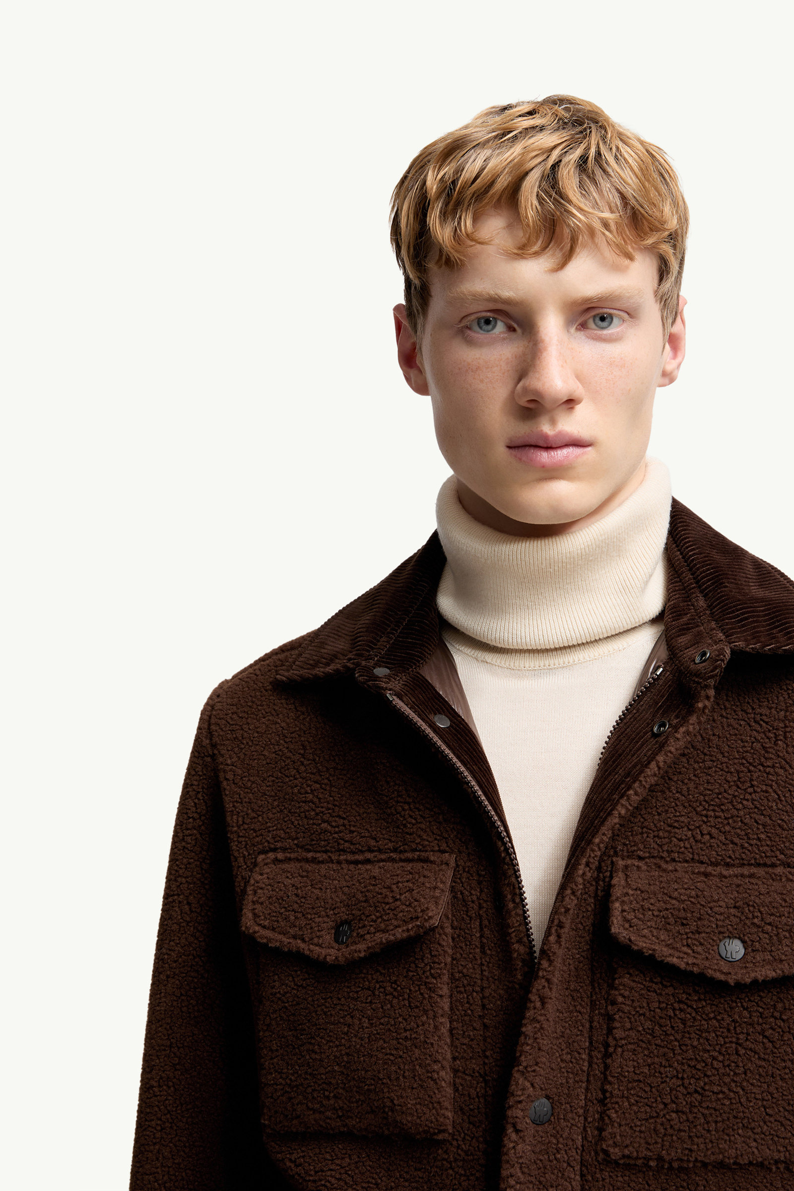 Teddy Corduroy-Trimmed Shirt Jacket Men Beige Moncler 6